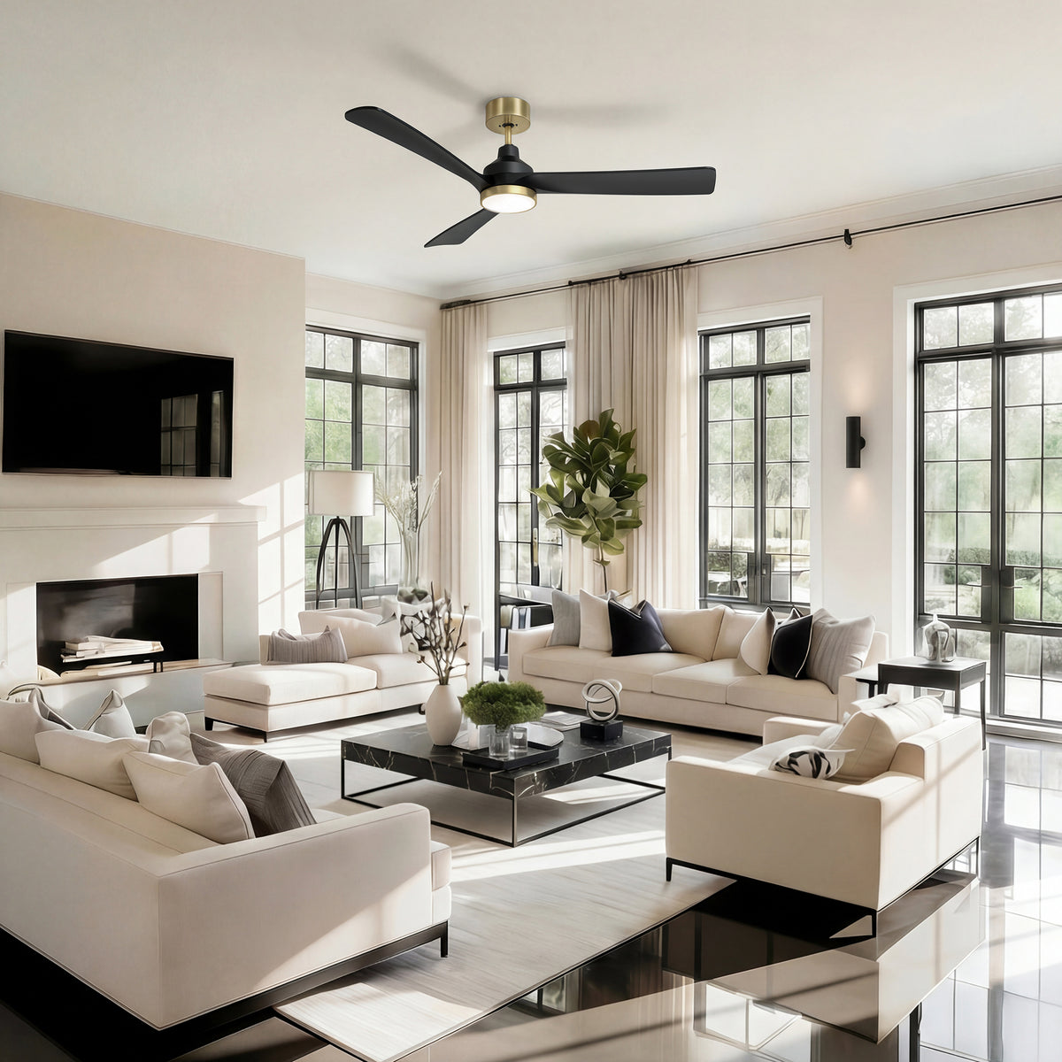 52-Inch Downrod Mount 3-Blade Ceiling Fan with Light and Remote Control