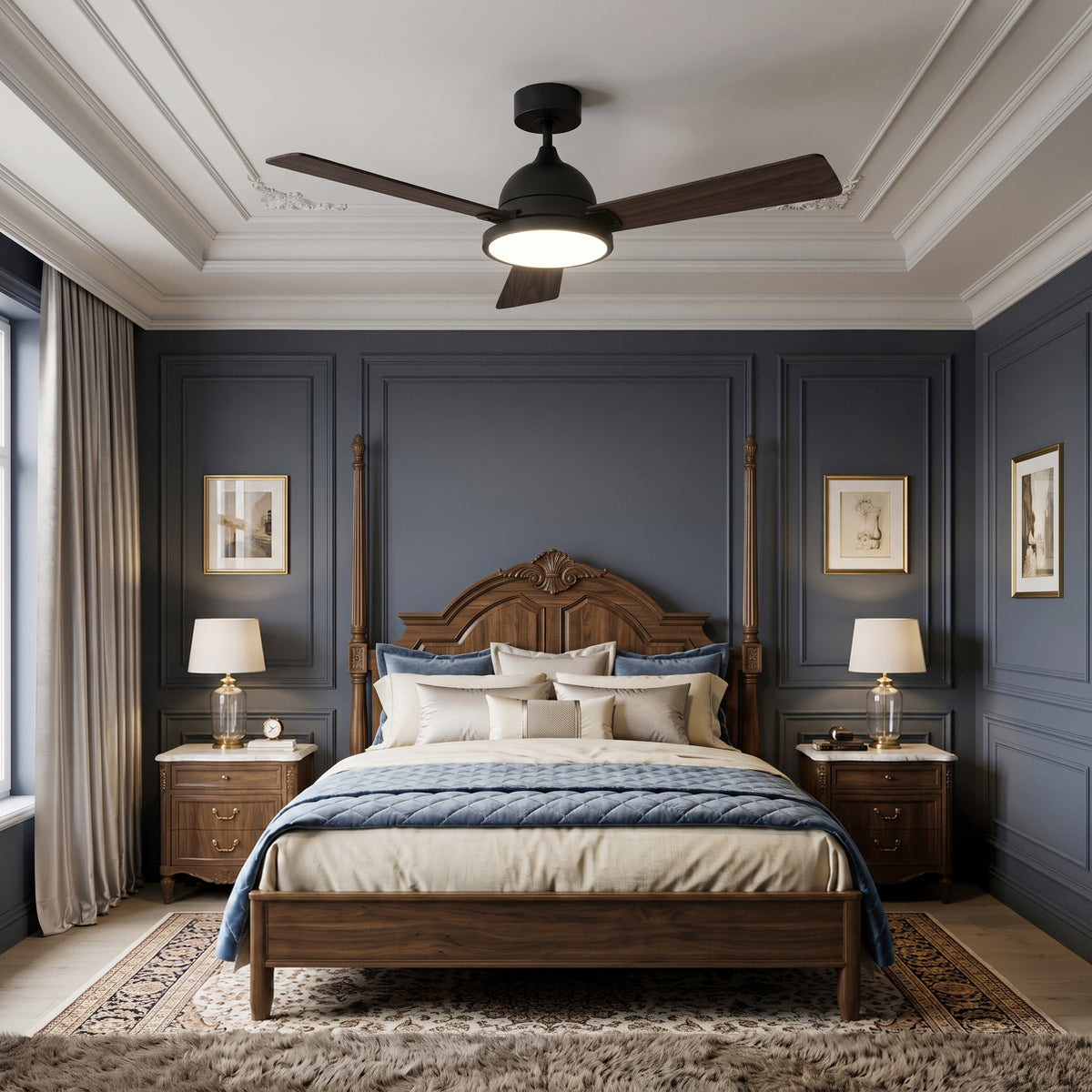 52-Inch Downrod Mount 3-Blade Ceiling Fan with Light and Remote Control