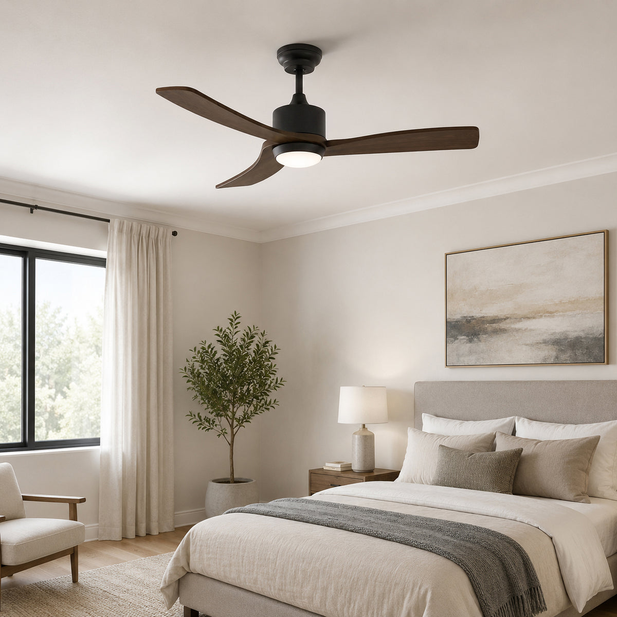 52-Inch Downrod Mount 3-Blade Ceiling Fan with Light and Remote Control