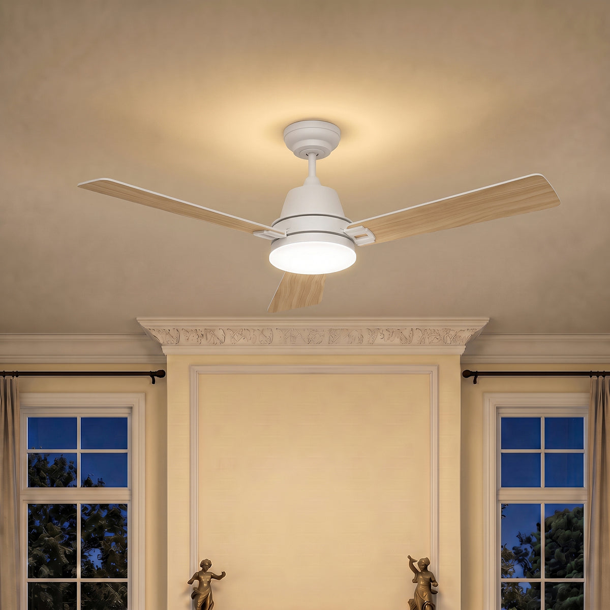 52-Inch Downrod Mount 3-Blade Ceiling Fan with Light and Remote Control