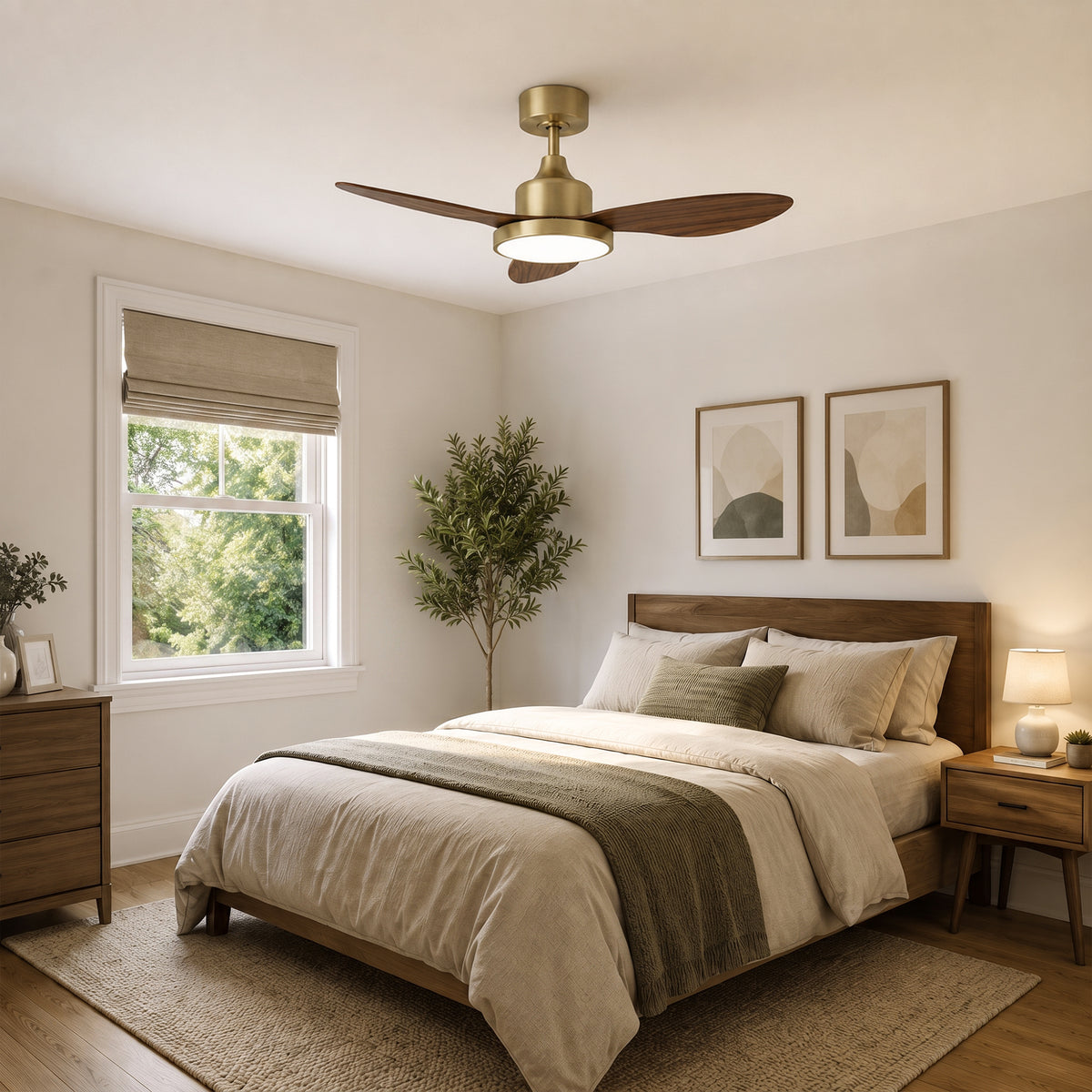 42-Inch Downrod Mount 3-Blade Ceiling Fan with Light and Remote Control