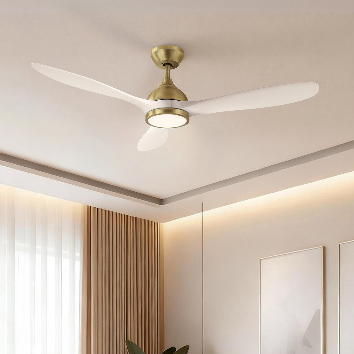 52-Inch Downrod Mount 3-Blade Ceiling Fan with Light and Remote Control