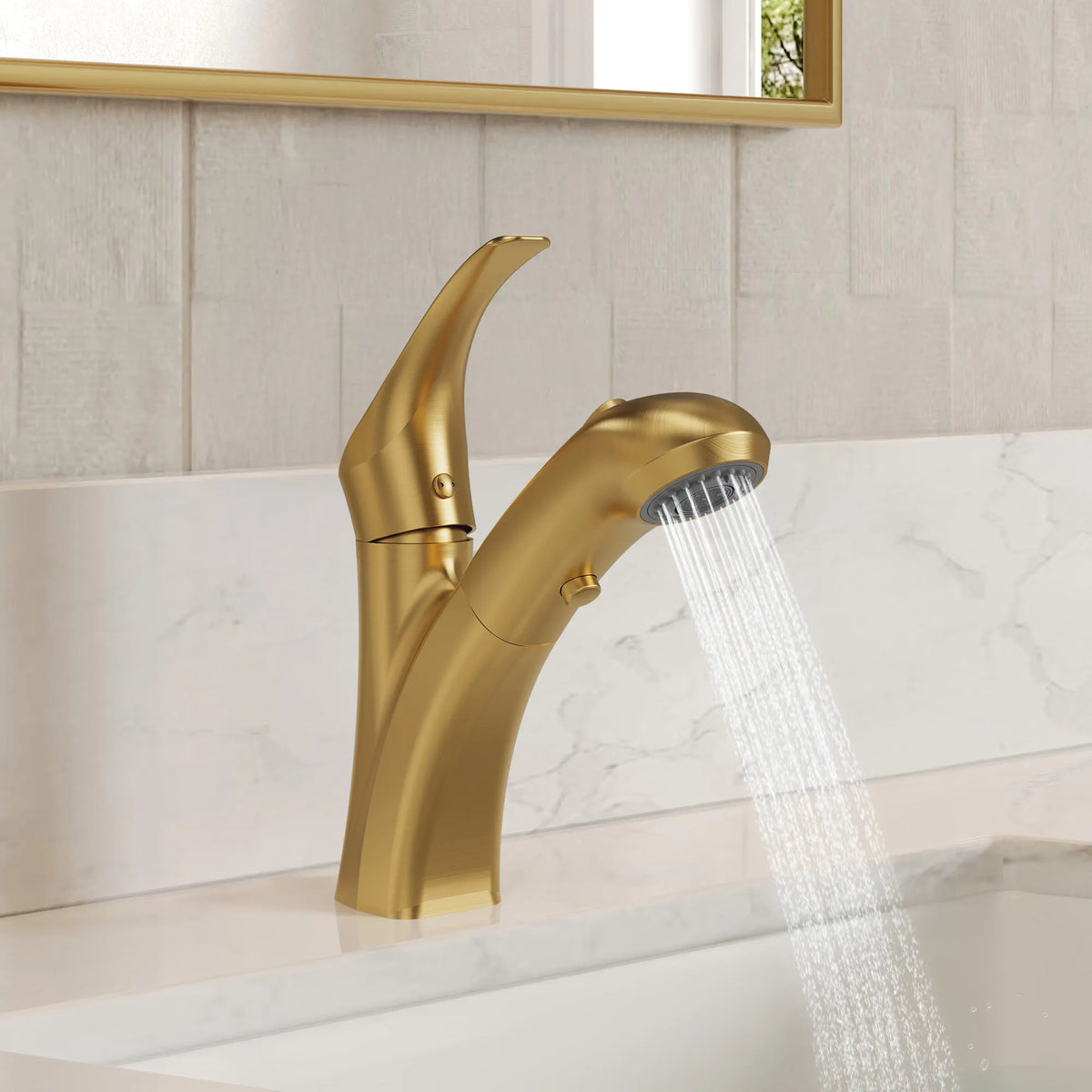 Single-Handle Pull-Out Bathroom Sink Faucet With Dual Spray Modes And Pop-Up Drain