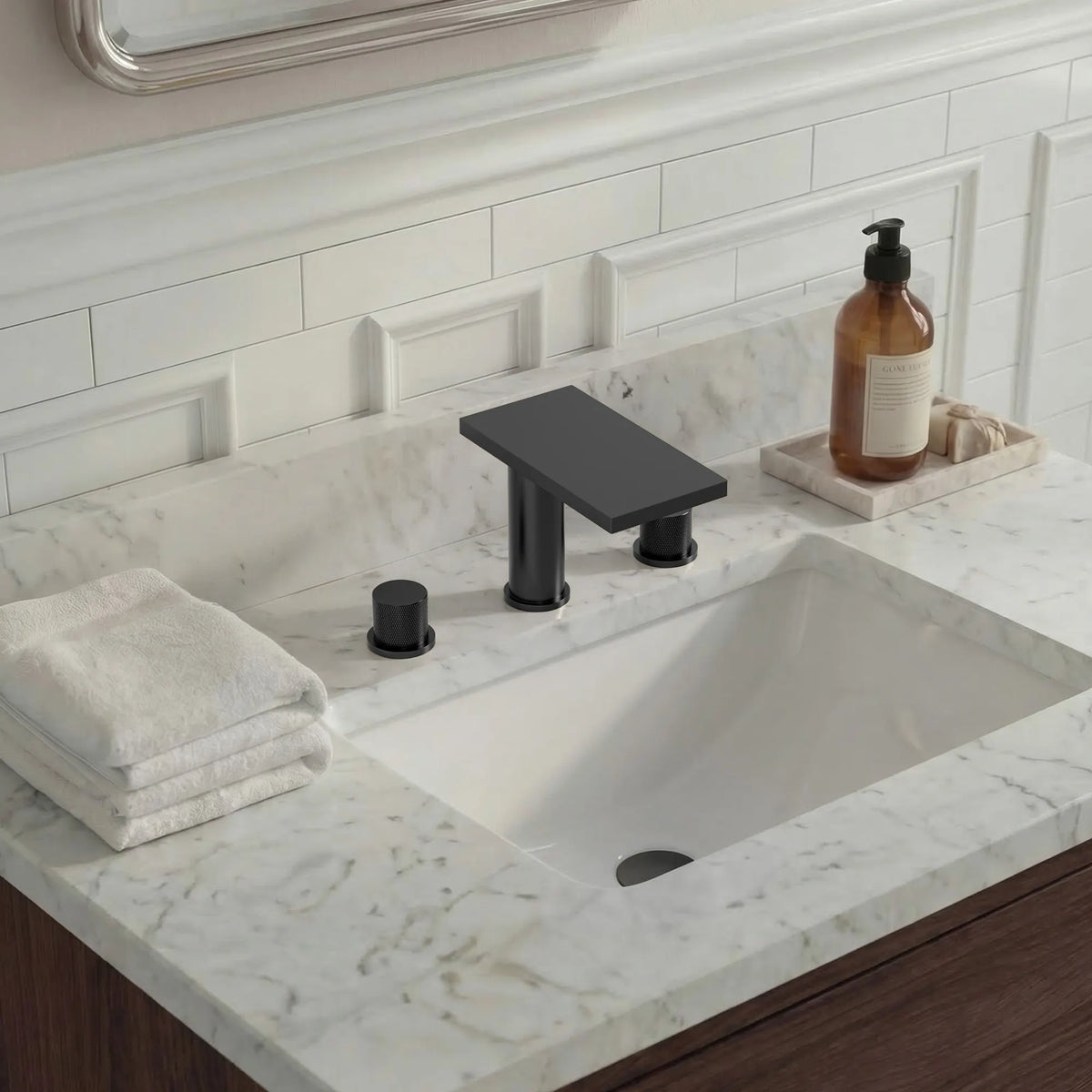 Two-Handle Mid Arc Widespread Bathroom Sink Faucet With Pop-Up Drain