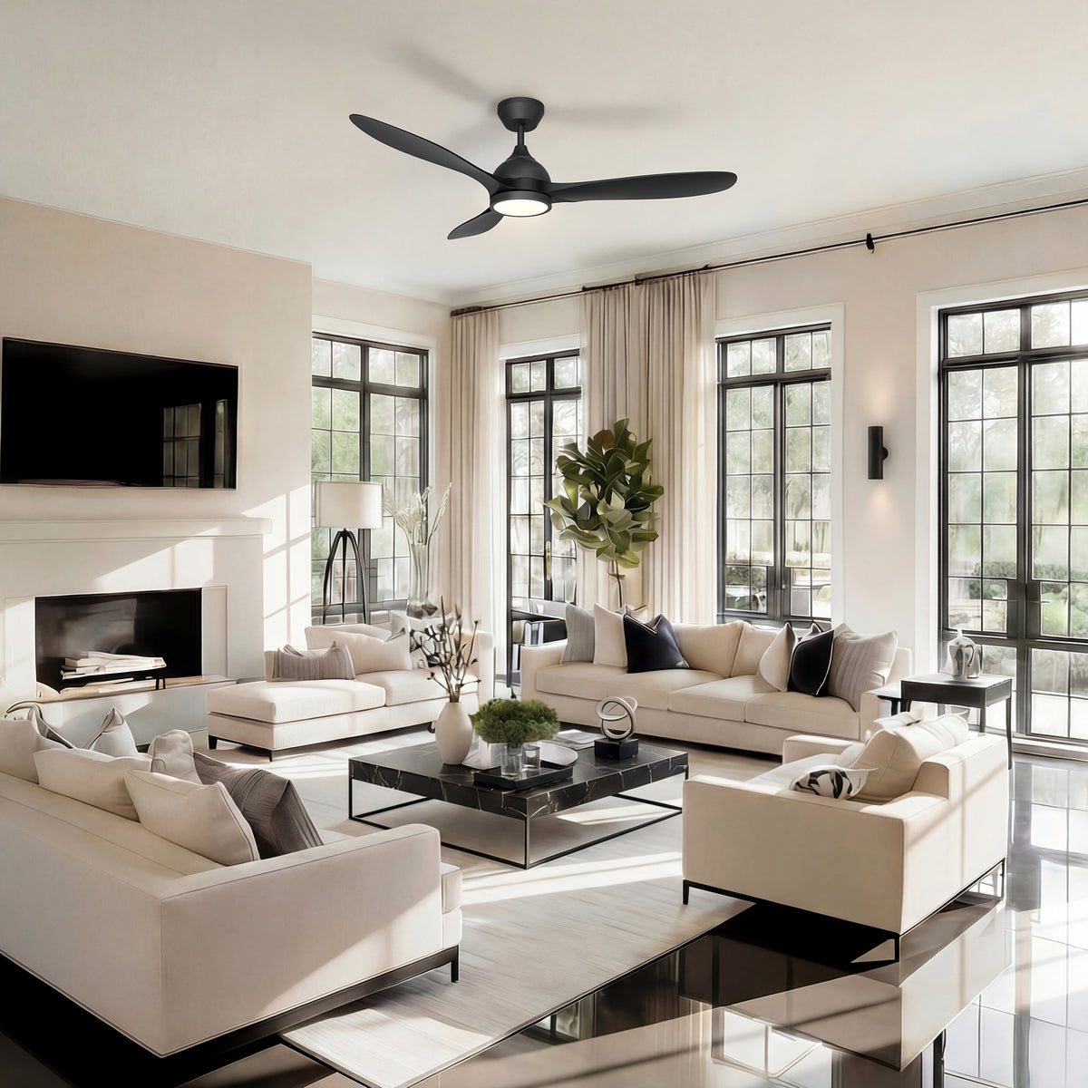 52-Inch Downrod Mount 3-Blade Ceiling Fan with Light and Remote Control