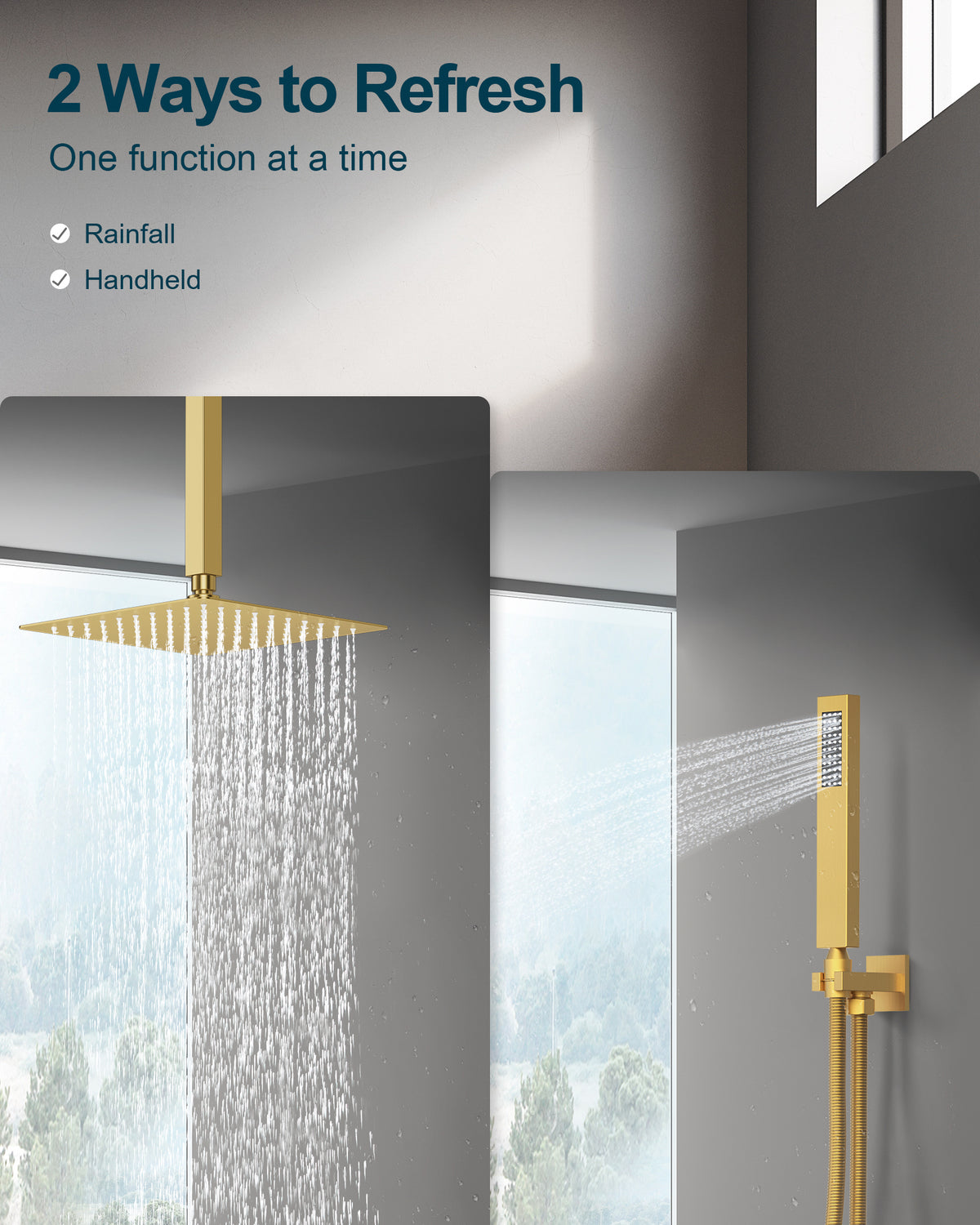 Ceiling-Mounted Rain Shower System with Adjustable Handheld Spray