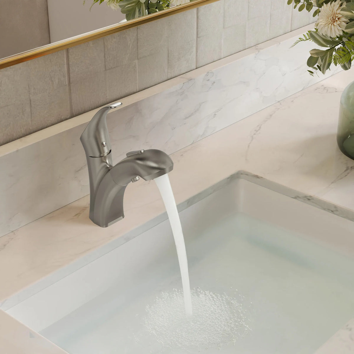 Single-Handle Pull-Out Bathroom Sink Faucet With Dual Spray Modes And Pop-Up Drain