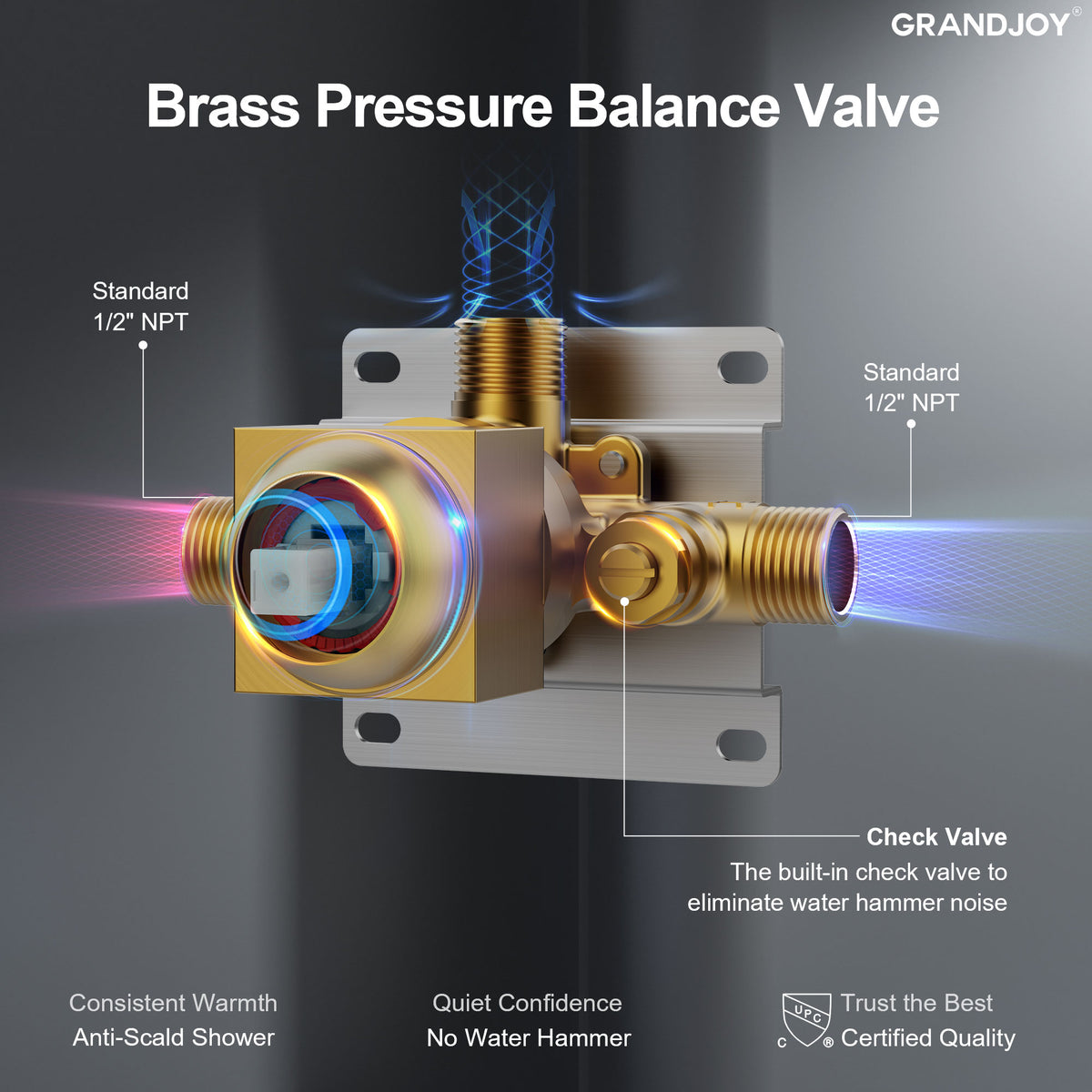 Square Wall-Mounted Pressure-Balanced Shower System with Seven Spray Modes
