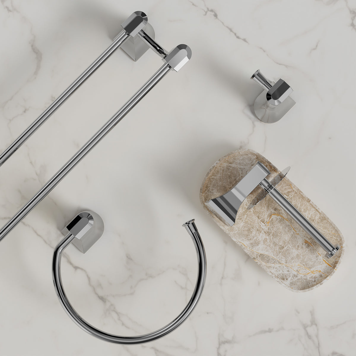 Four-Piece Wall-Mounted Bathroom Hardware Set with Dual Towel Rack