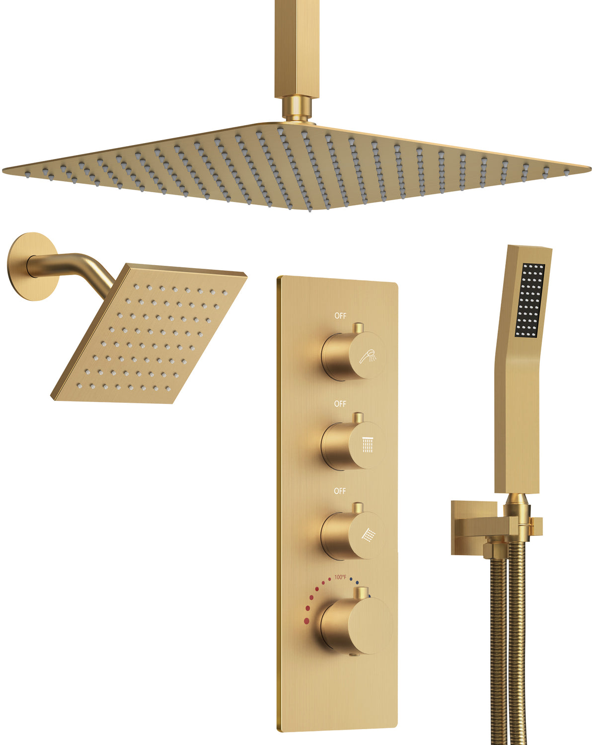 16-Inch Ceiling-Mounted Dual-Head Shower System with Handheld Sprayer