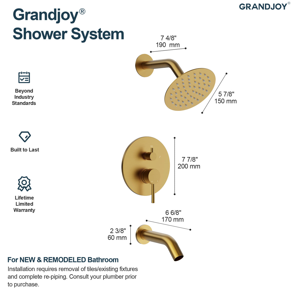 Single-Handle 6-Inch Round Wall-Mounted Tub and Shower System