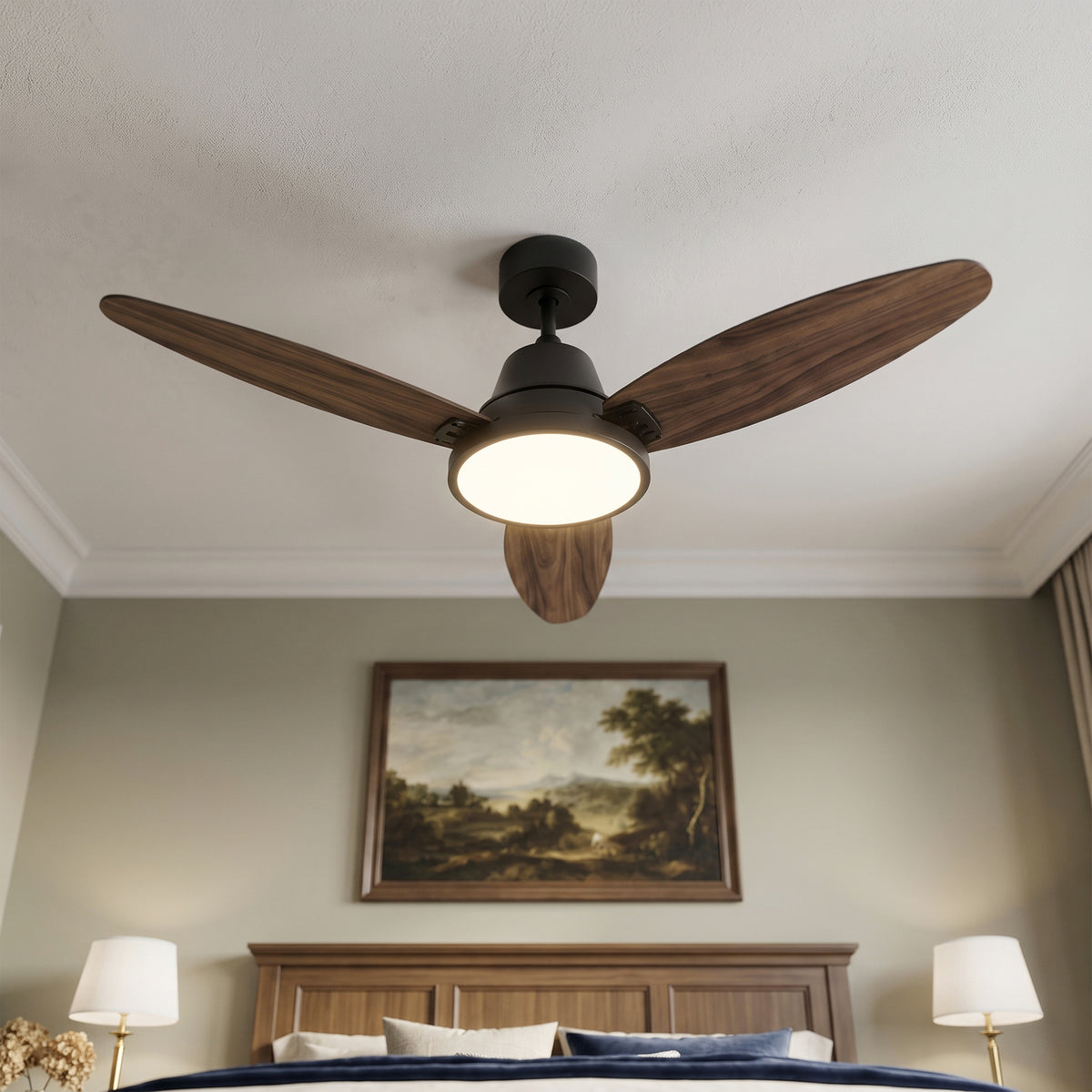 52-Inch Downrod Mount 3-Blade Ceiling Fan with Light and Remote Control