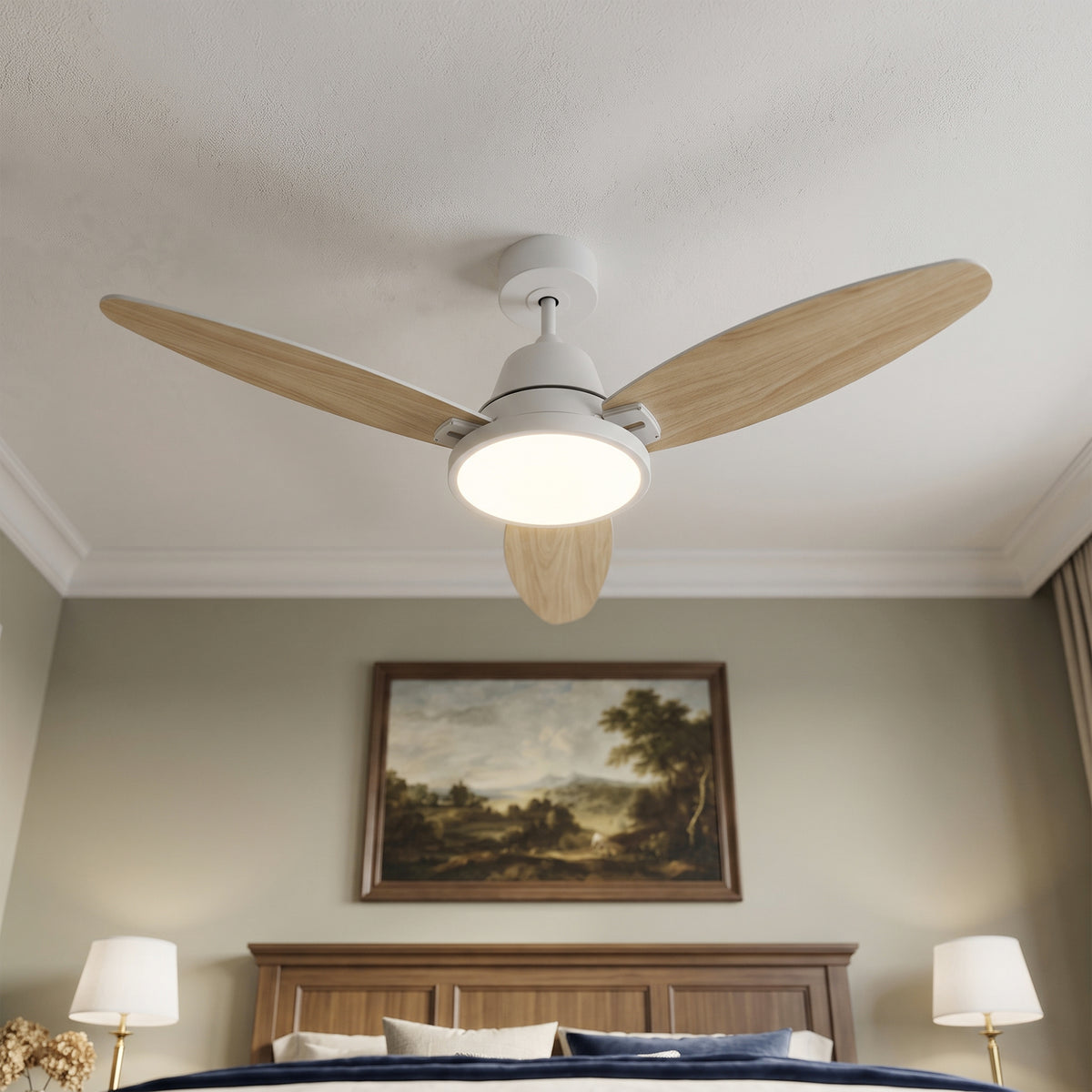 52-Inch Downrod Mount 3-Blade Ceiling Fan with Light and Remote Control