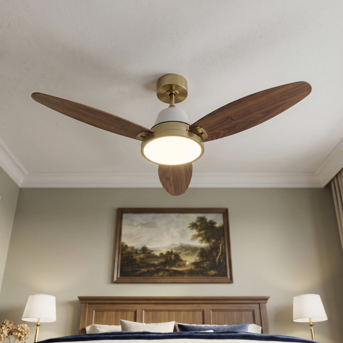 52-Inch Downrod Mount 3-Blade Ceiling Fan with Light and Remote Control