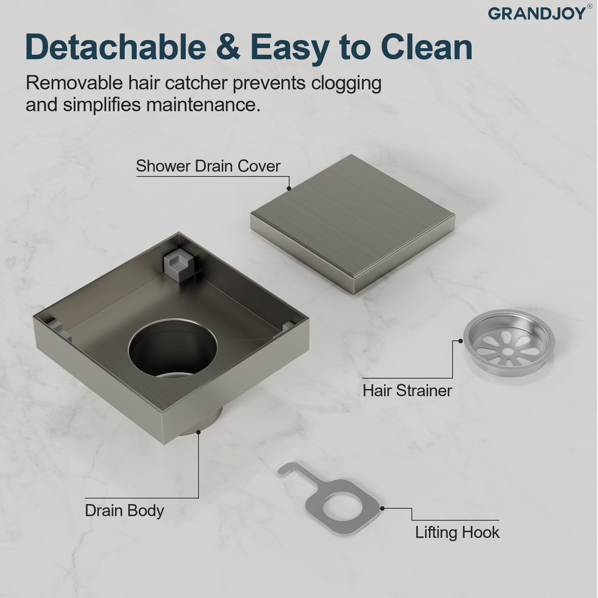 4-Inch Reversible Square Shower Drain with Anti-Odor Core