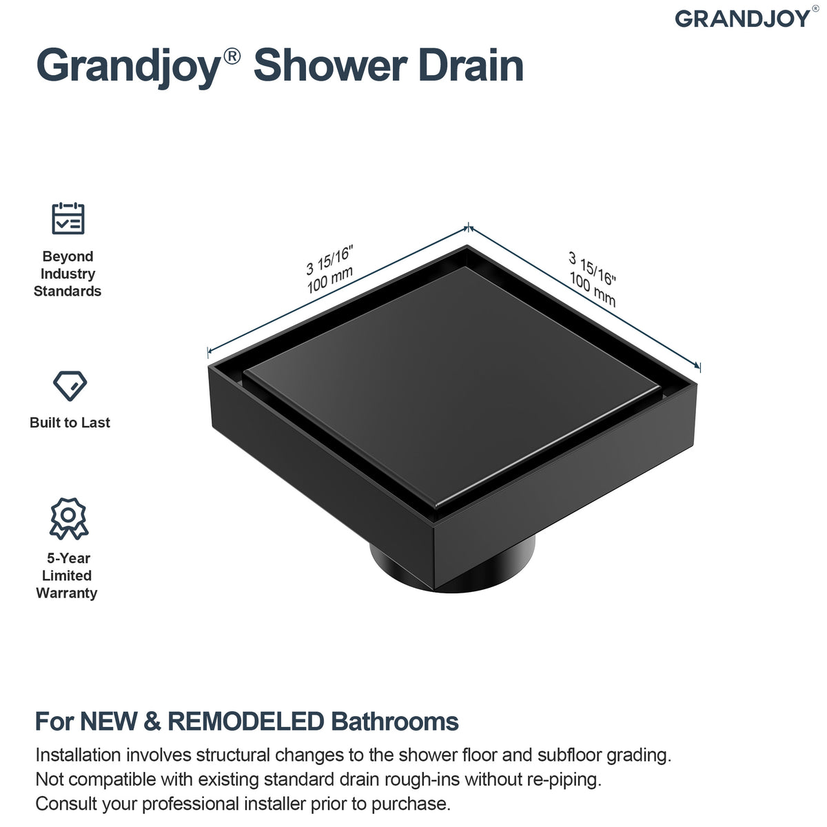 4-Inch Reversible Square Shower Drain with Anti-Odor Core