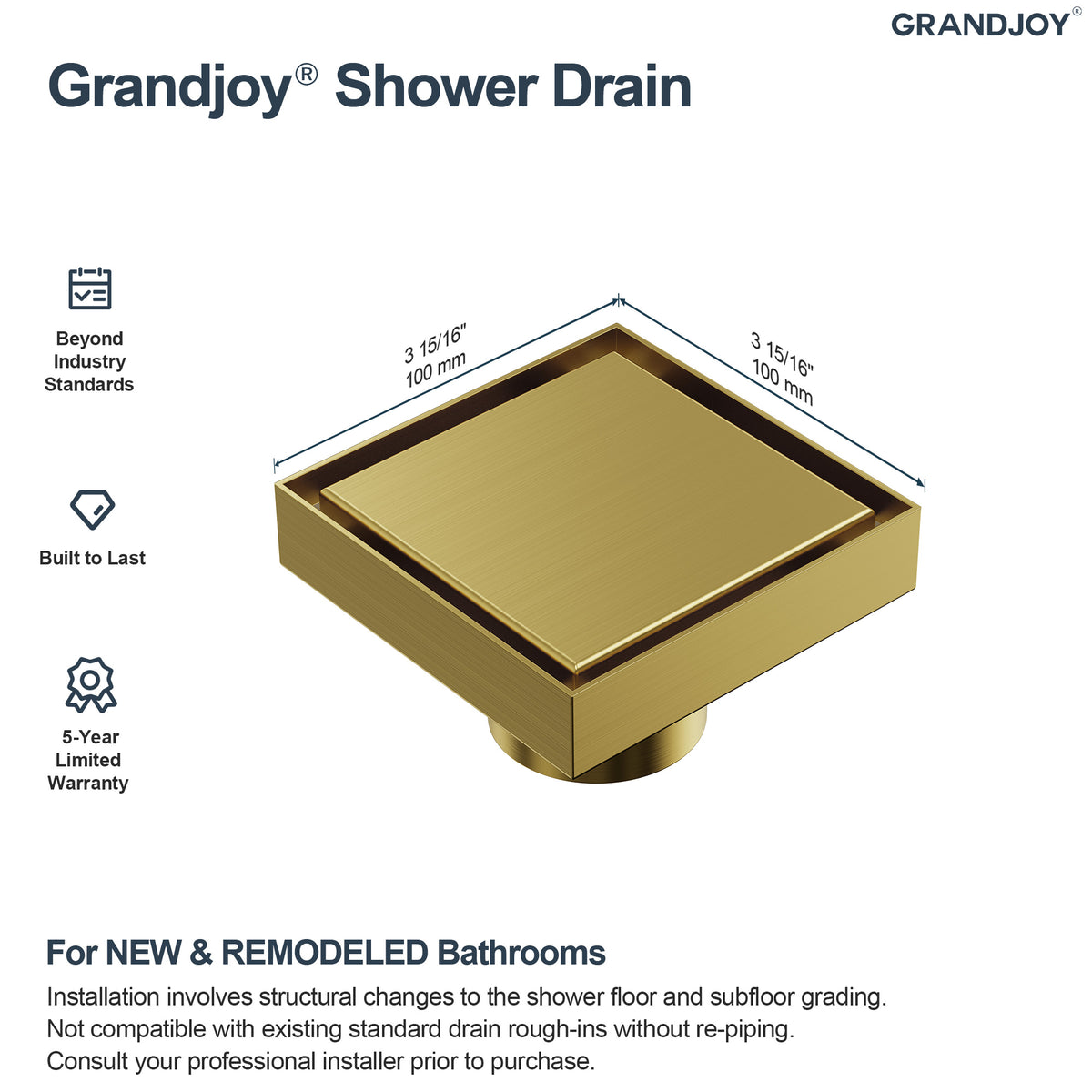 4-Inch Reversible Square Shower Drain with Anti-Odor Core