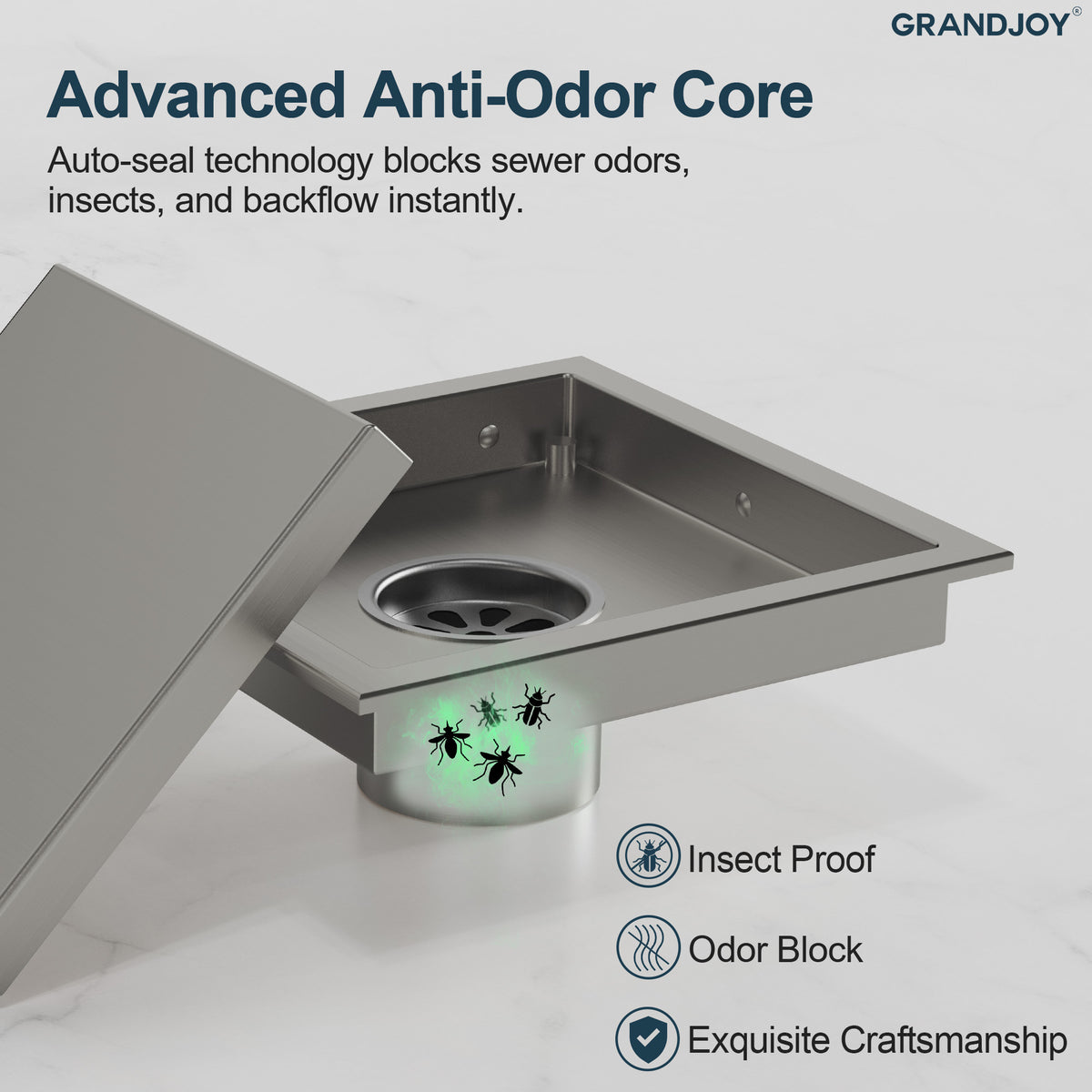 6-Inch Reversible Square Shower Drain with Anti-Odor Core