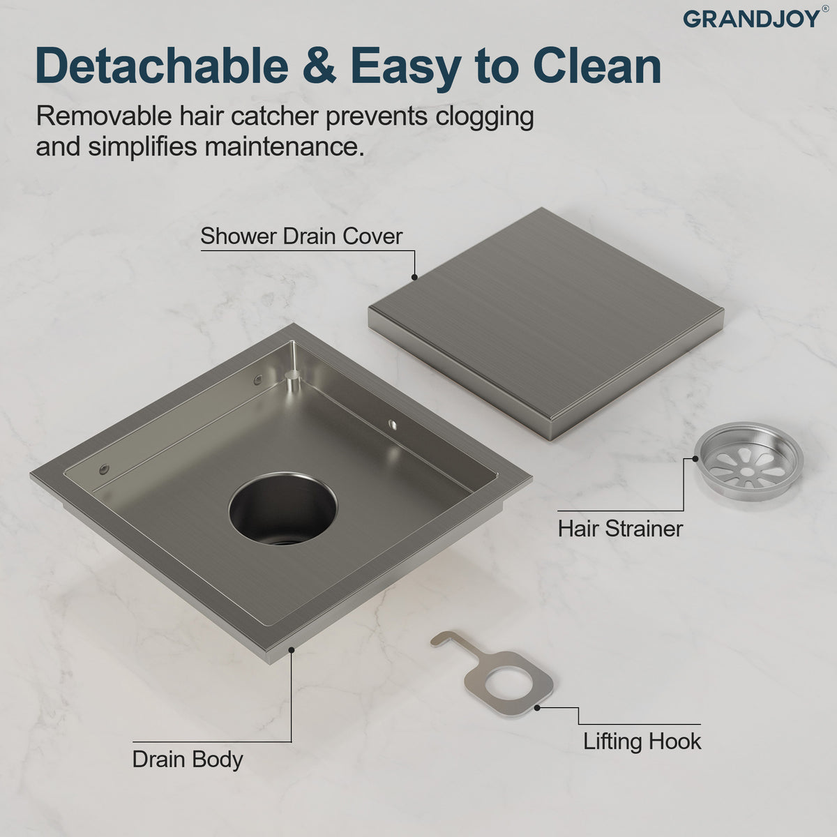 6-Inch Reversible Square Shower Drain with Anti-Odor Core