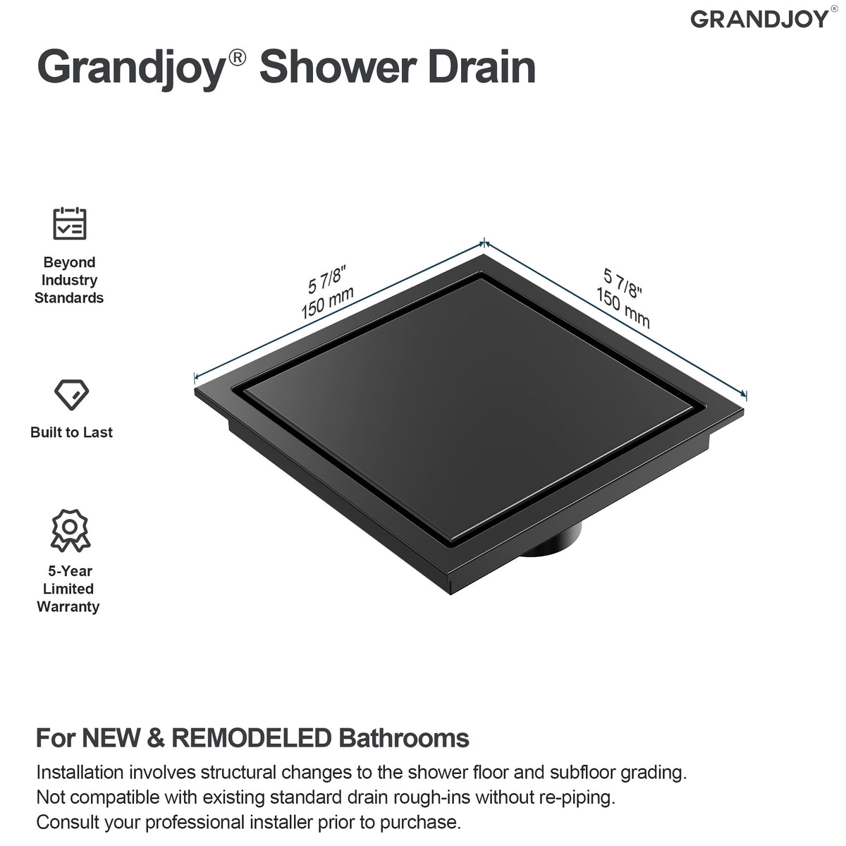 6-Inch Reversible Square Shower Drain with Anti-Odor Core