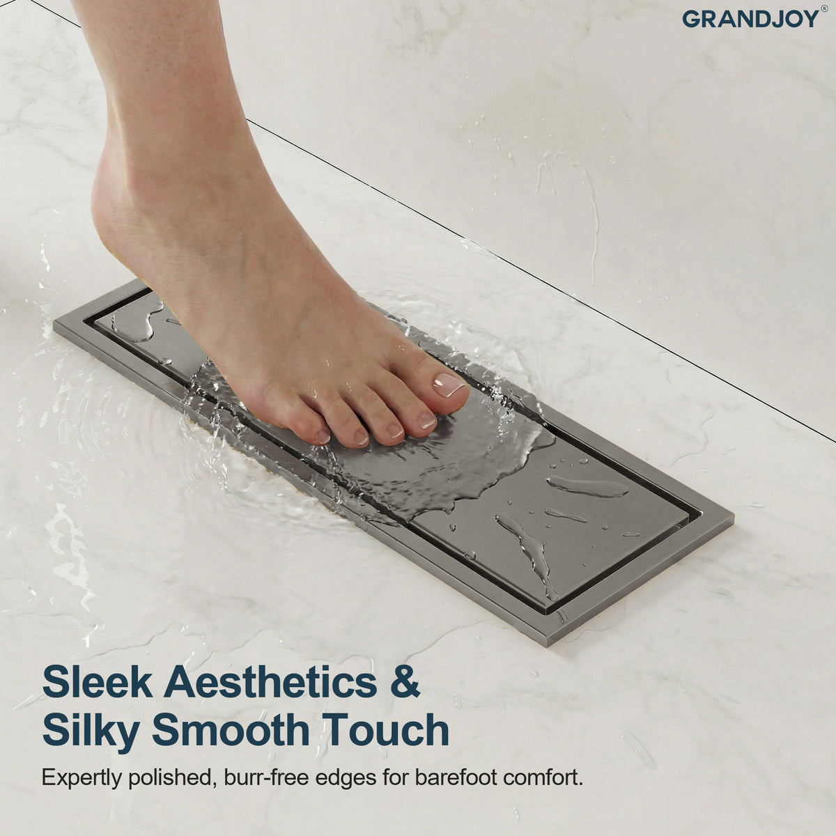 12-Inch Reversible Rectangular Shower Drain with Anti-Odor Core