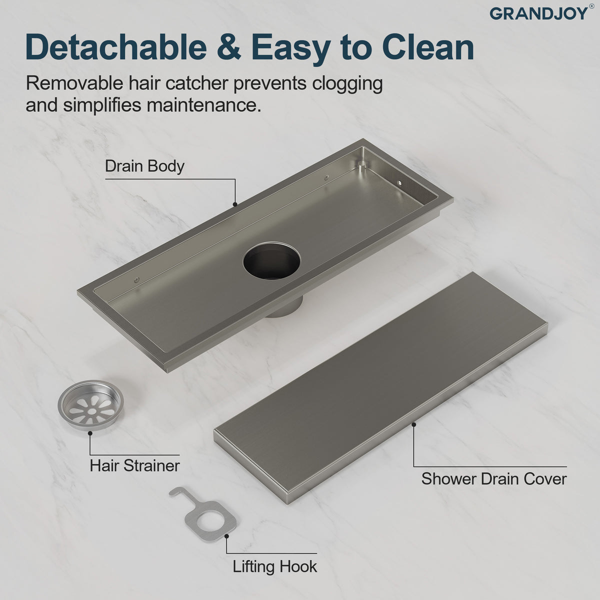 12-Inch Reversible Rectangular Shower Drain with Anti-Odor Core