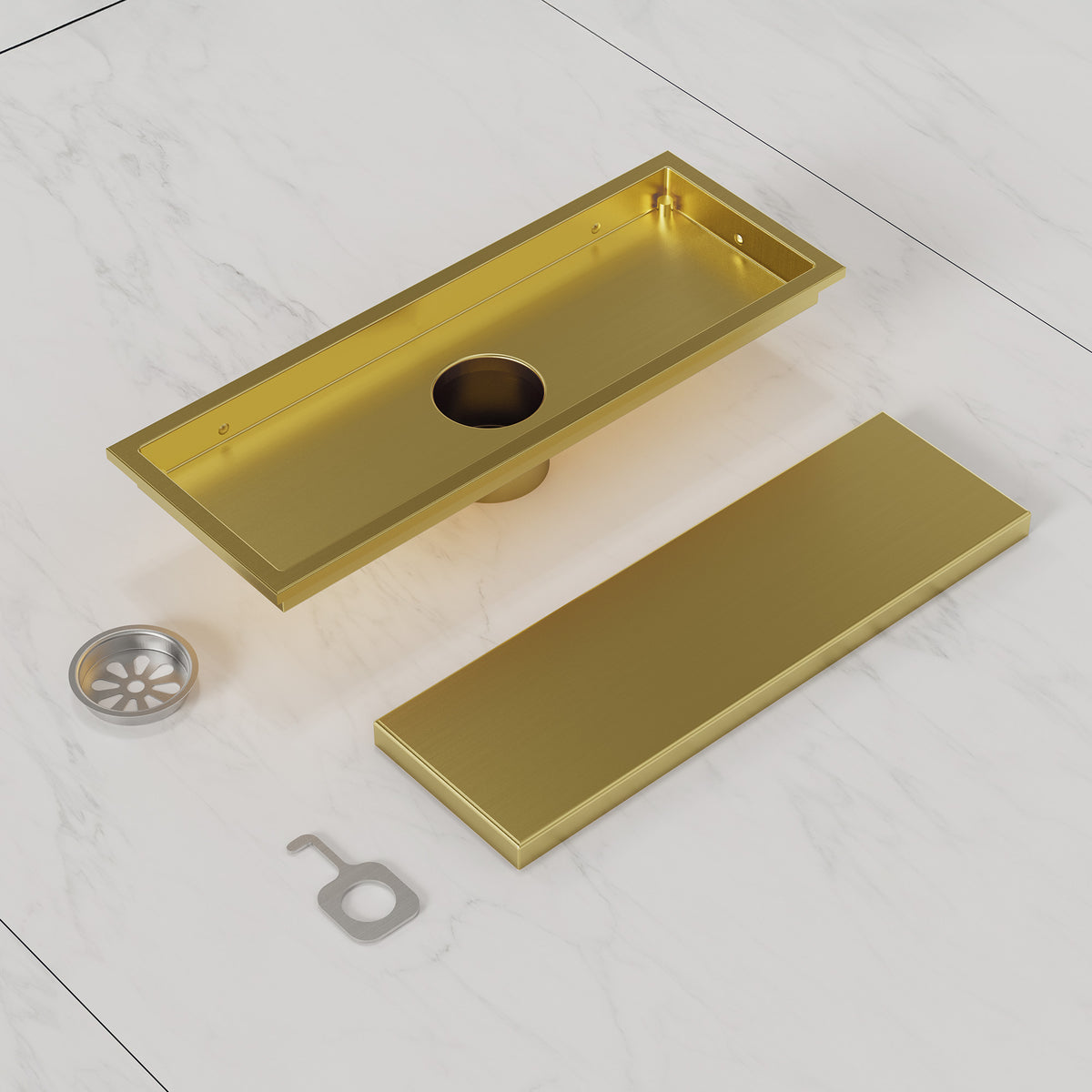12-Inch Reversible Rectangular Shower Drain with Anti-Odor Core
