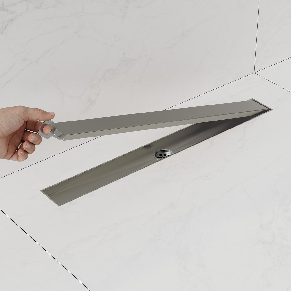 24-Inch Reversible Linear Shower Drain Kit with Anti-Odor Core