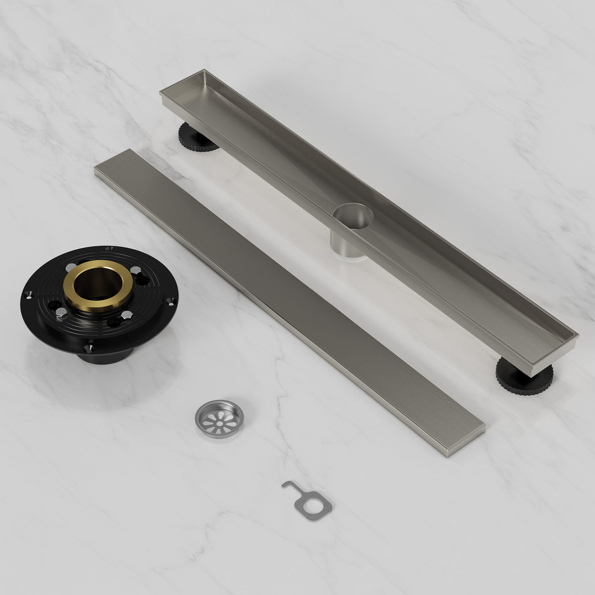 24-Inch Reversible Linear Shower Drain Kit with Anti-Odor Core