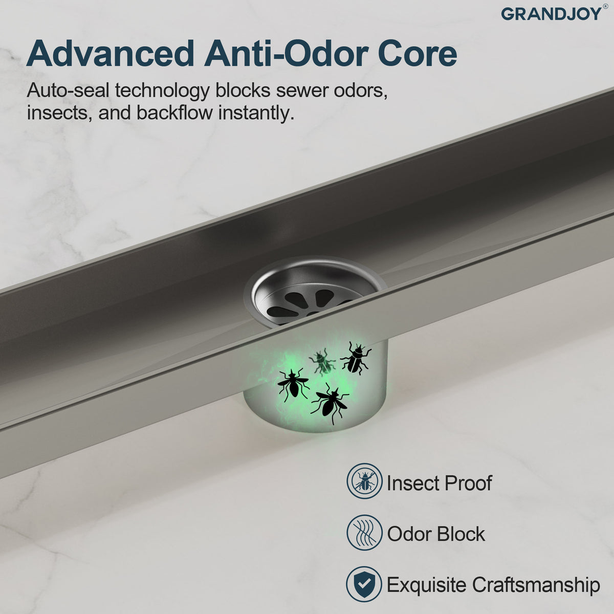 24-Inch Reversible Linear Shower Drain Kit with Anti-Odor Core