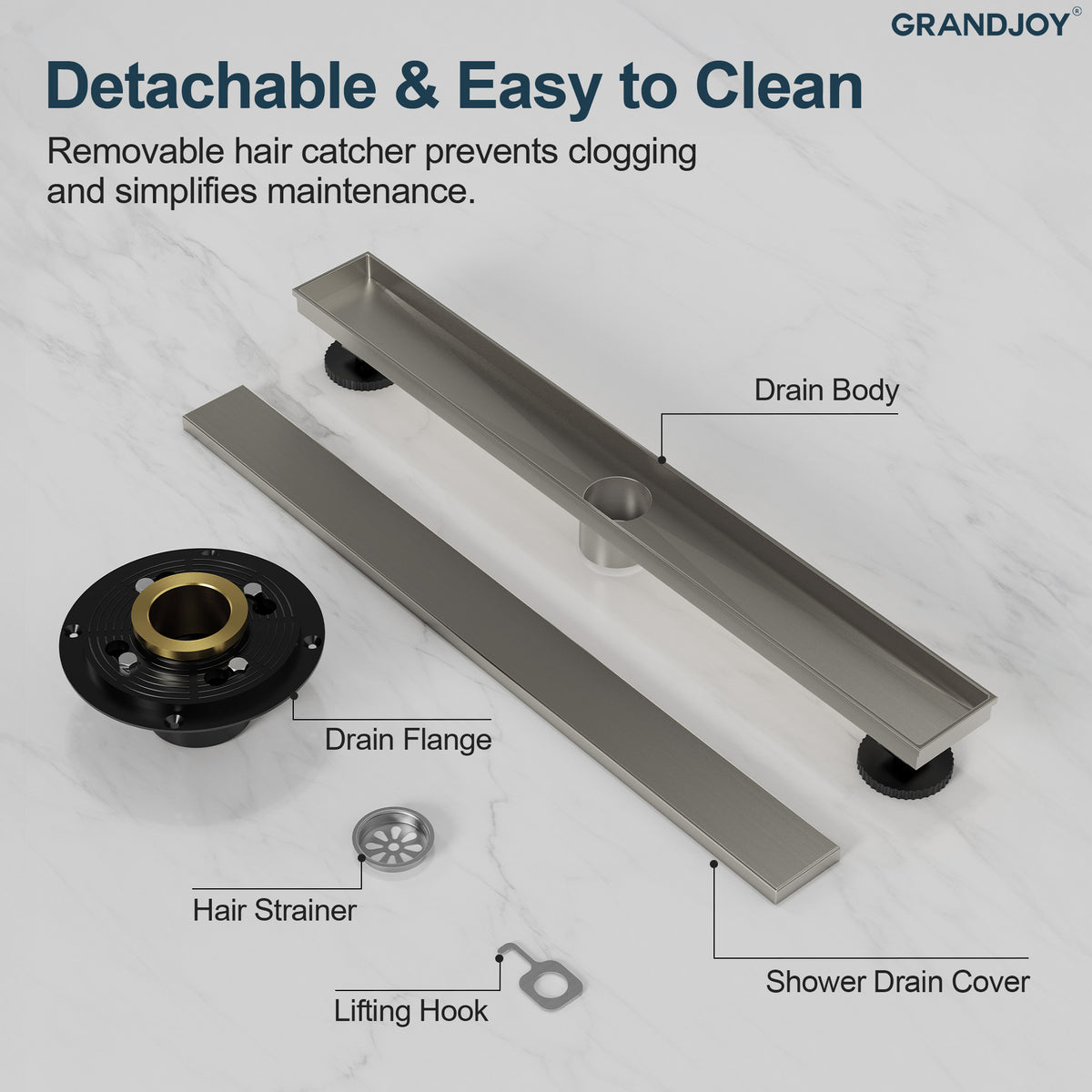 24-Inch Reversible Linear Shower Drain Kit with Anti-Odor Core