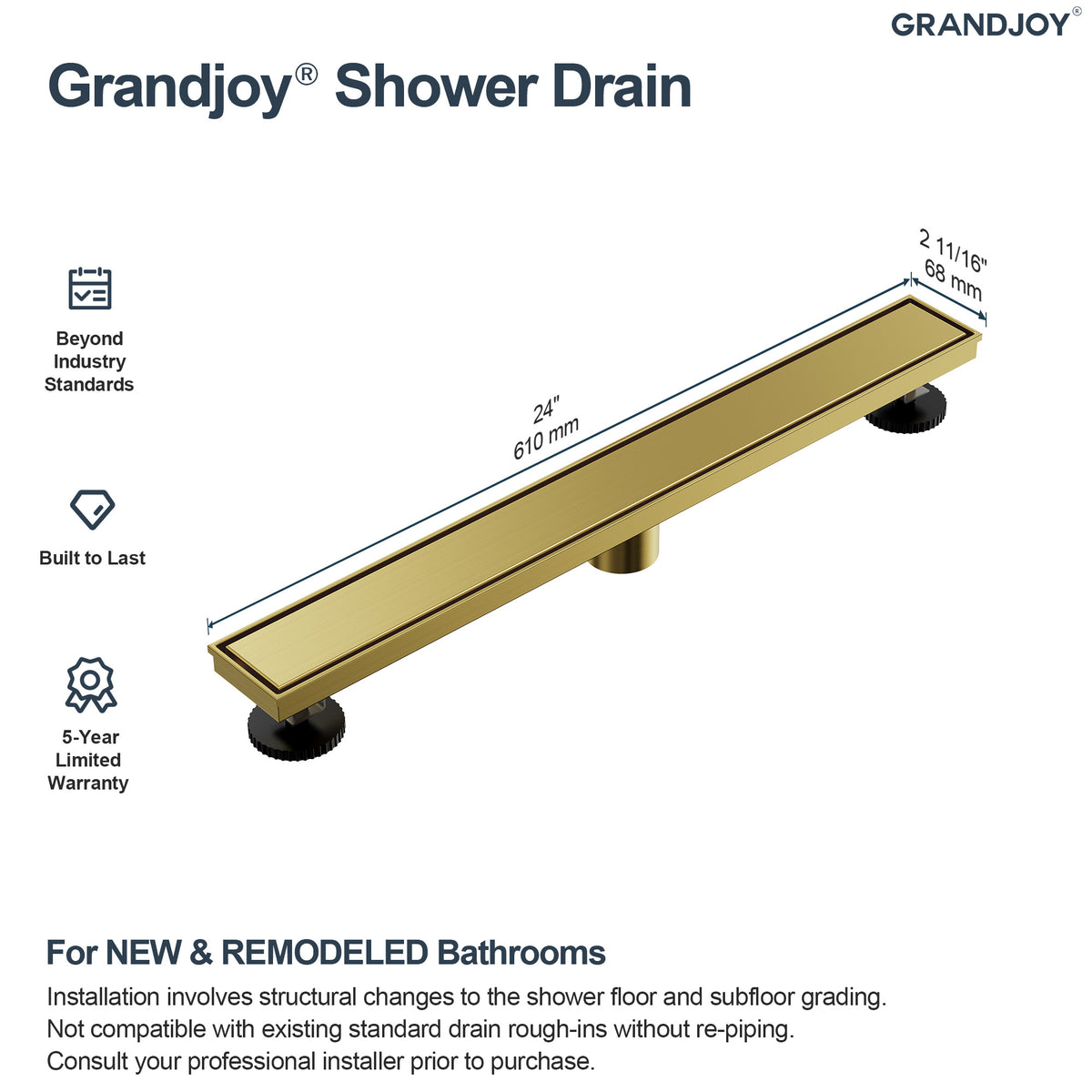 24-Inch Reversible Linear Shower Drain Kit with Anti-Odor Core