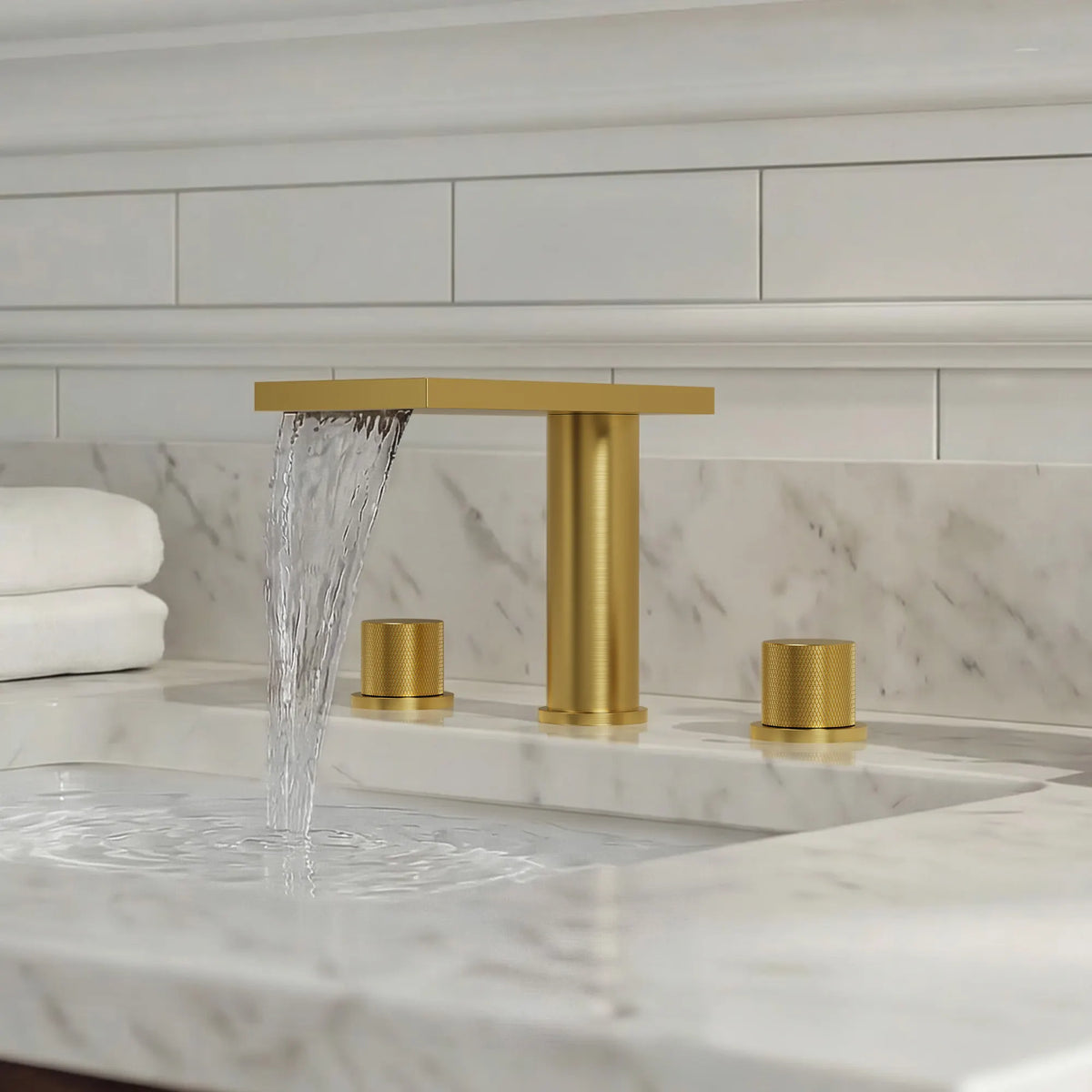 Two-Handle Mid Arc Widespread Bathroom Sink Faucet With Pop-Up Drain