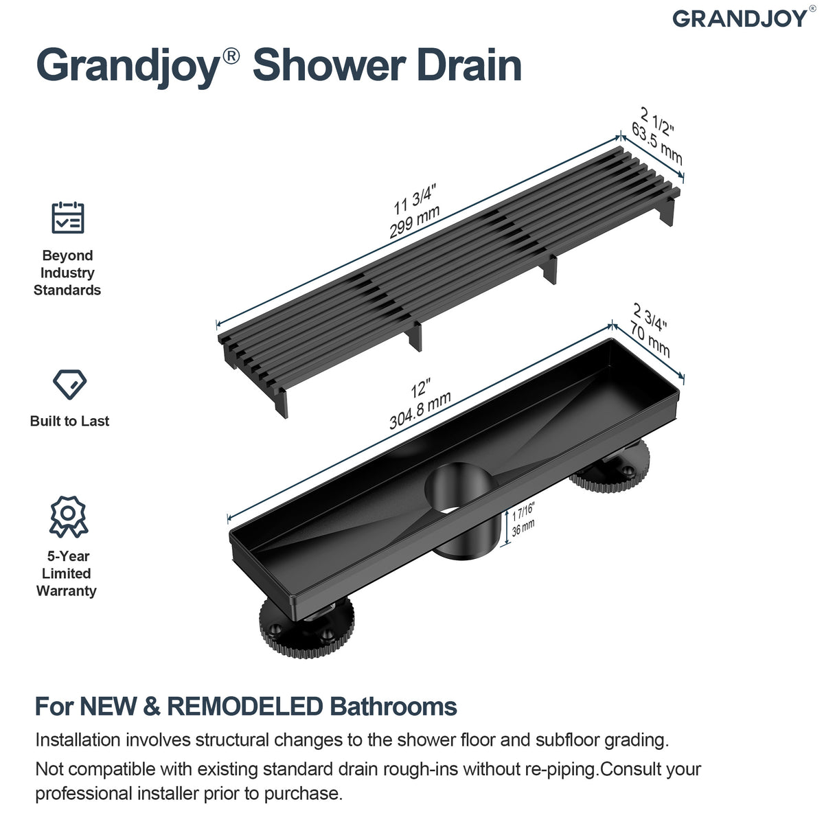 12-Inch Stainless Steel Linear Shower Drain with Easy-Clean Design
