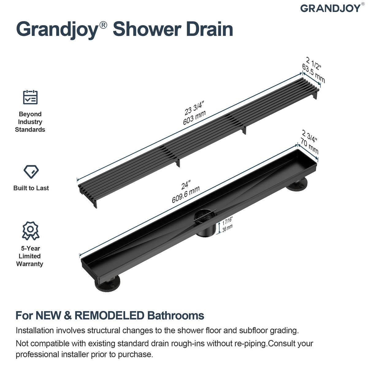24-Inch Stainless Steel Linear Shower Drain for Fast Water Removal
