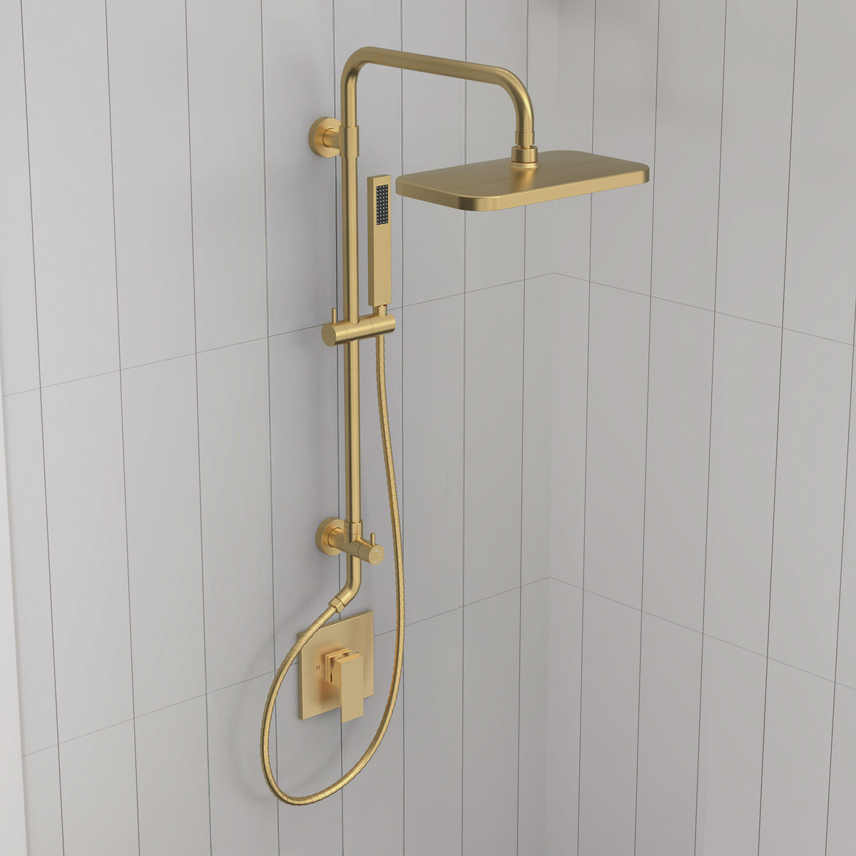 Exposed Shower System with Wide Rain Head and Handheld Spray