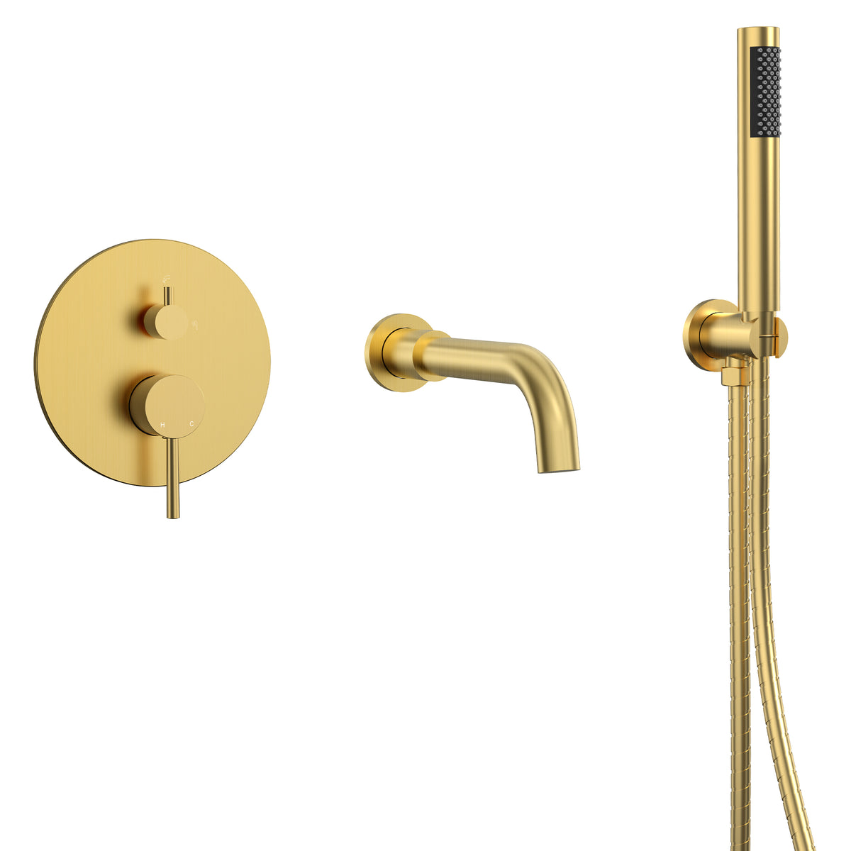 Wall-Mounted Bathtub Faucet with Hand Shower and Pressure-Balanced Valve