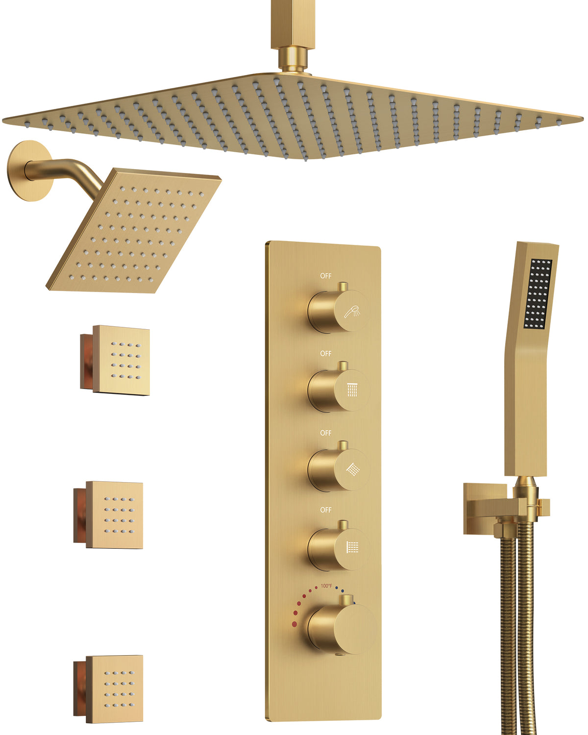 Ceiling-Mounted Multi-Spray Shower System with Secondary Wall Head