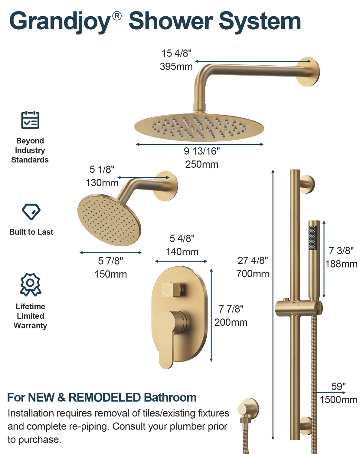 Round Wall-Mounted Dual Shower System with Handheld Spray