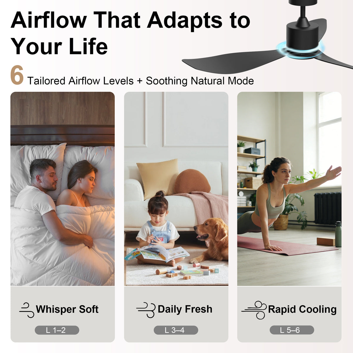 52-Inch Downrod Mount 3-Blade Ceiling Fan with Light and Remote Control