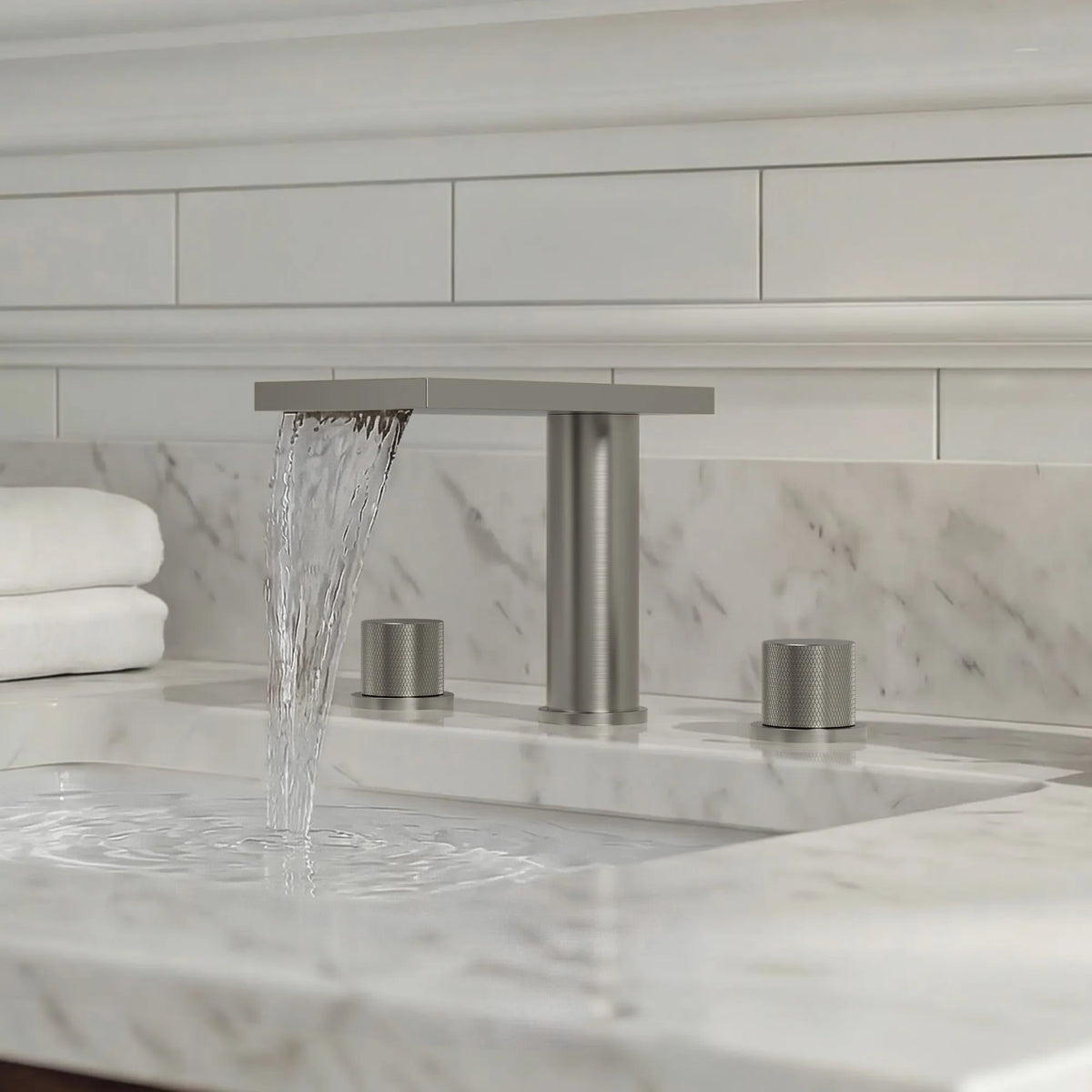 Two-Handle Mid Arc Widespread Bathroom Sink Faucet With Pop-Up Drain