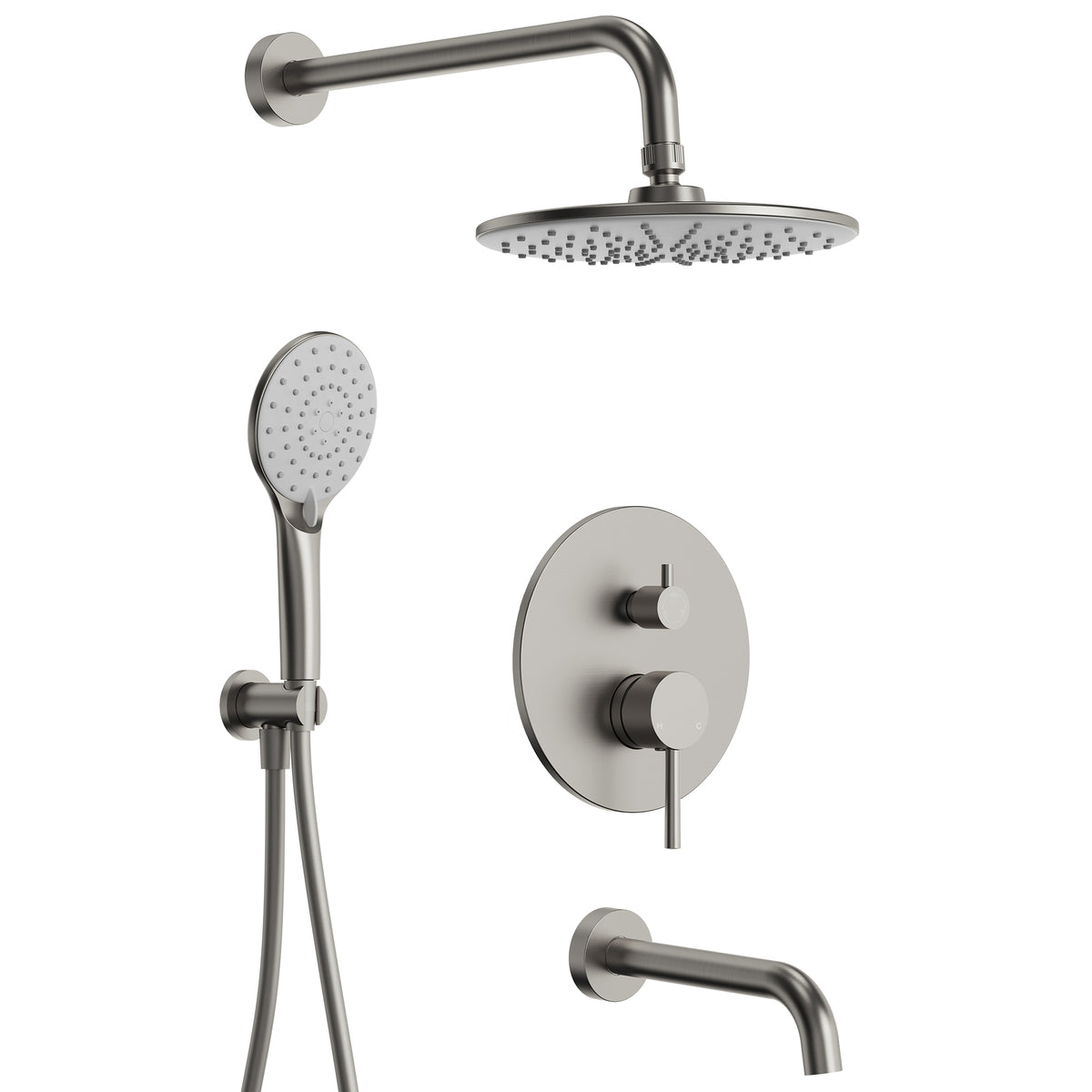 Round Wall-Mounted Shower System with Handheld and Tub Spout