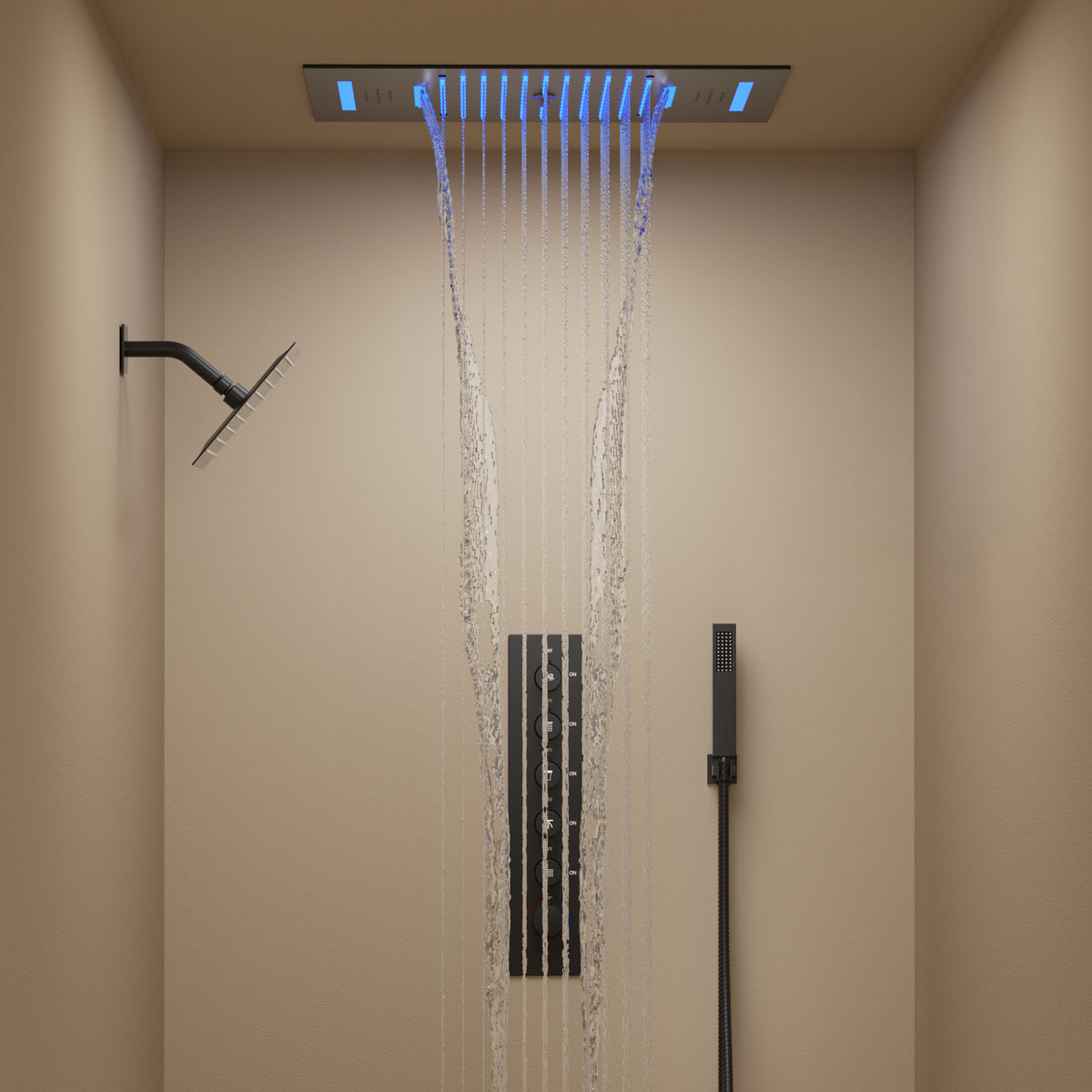 LED Bluetooth Ceiling-Mounted Thermostatic Shower System with Dual Heads
