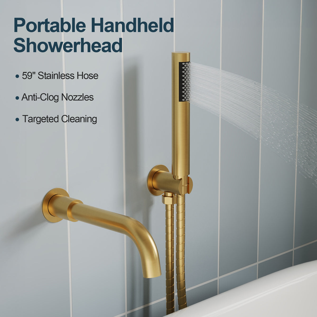 Wall-Mounted Bathtub Faucet with Hand Shower and Pressure-Balanced Valve