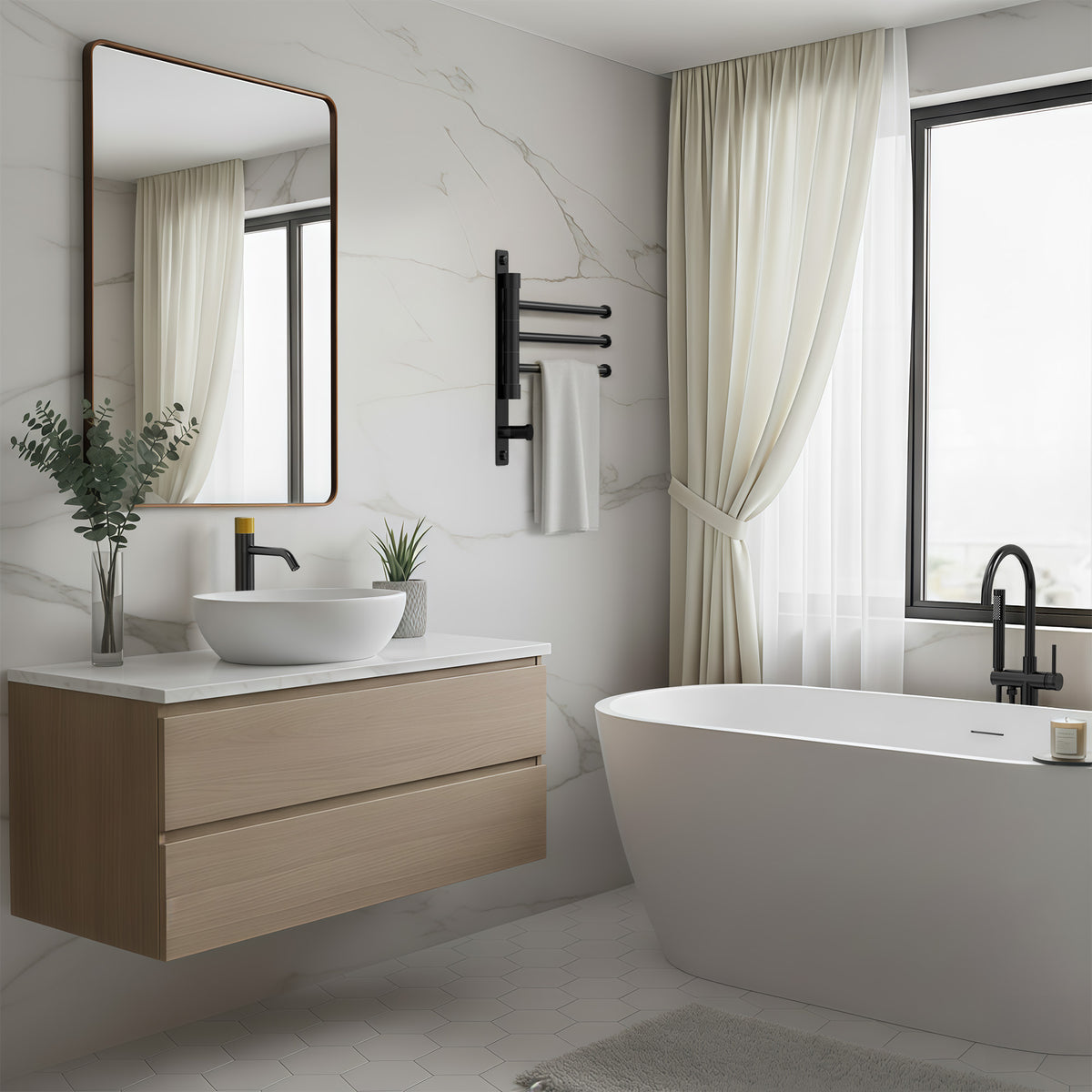 Three-Arm Wall-Mounted Rotating Stainless Steel Towel Rack for Bathrooms