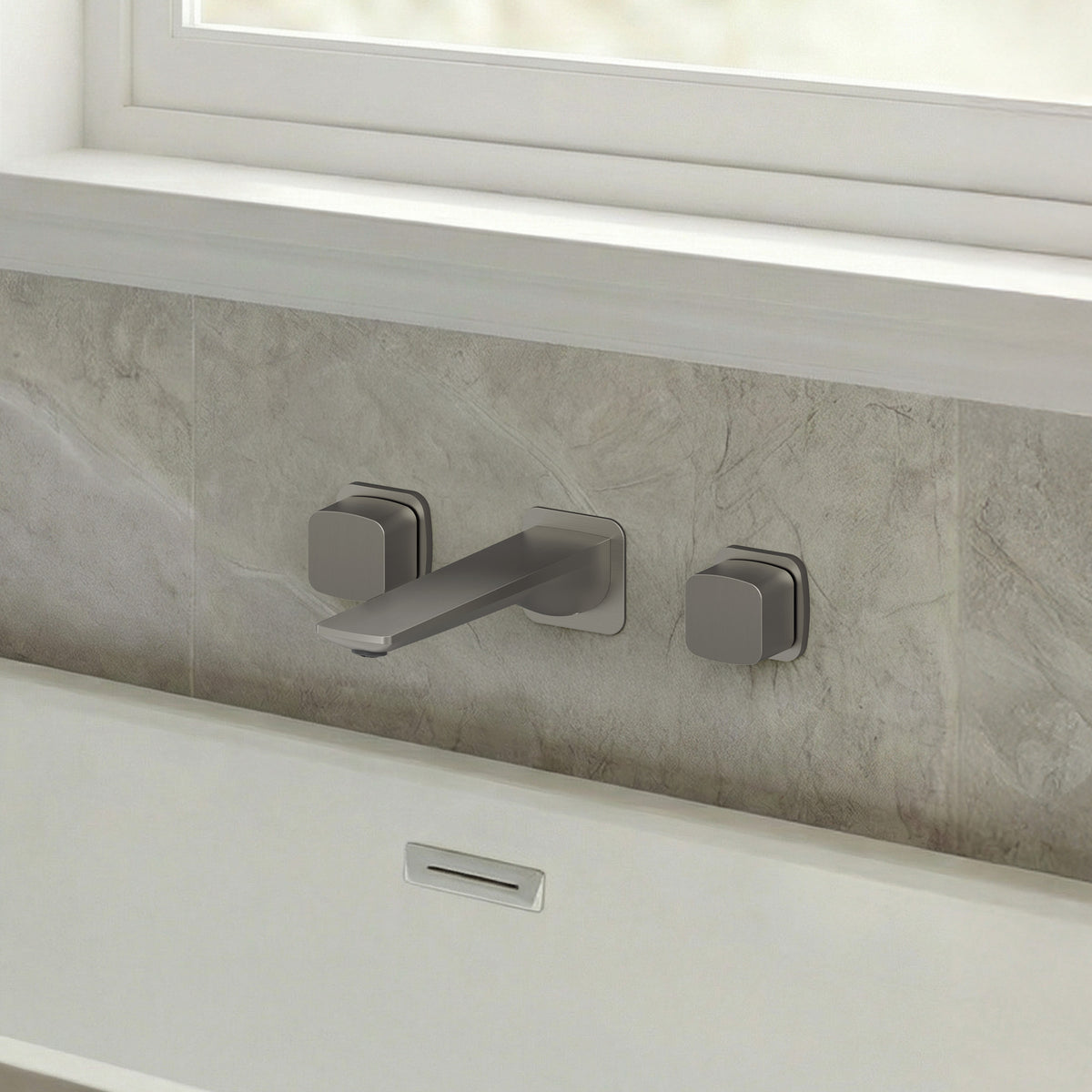 High-Flow Wall-Mounted Bathtub Faucet with Flat Spout and Dual Handles