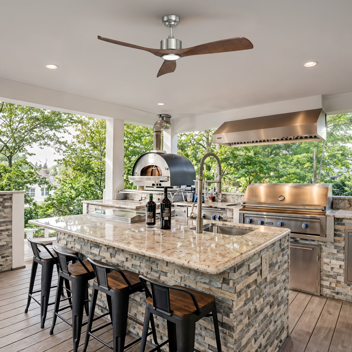 52-Inch Downrod Mount 3-Blade Ceiling Fan with Light and Remote Control