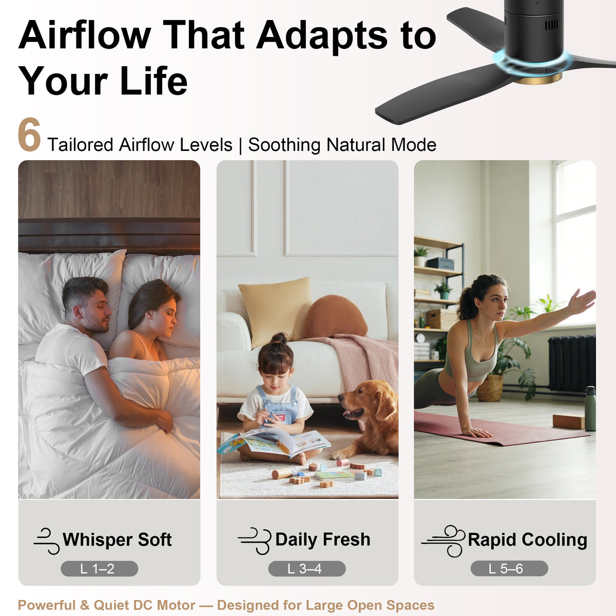 52-Inch Flush-Mount 3-Blade Ceiling Fan with Light, Wall Control and Remote