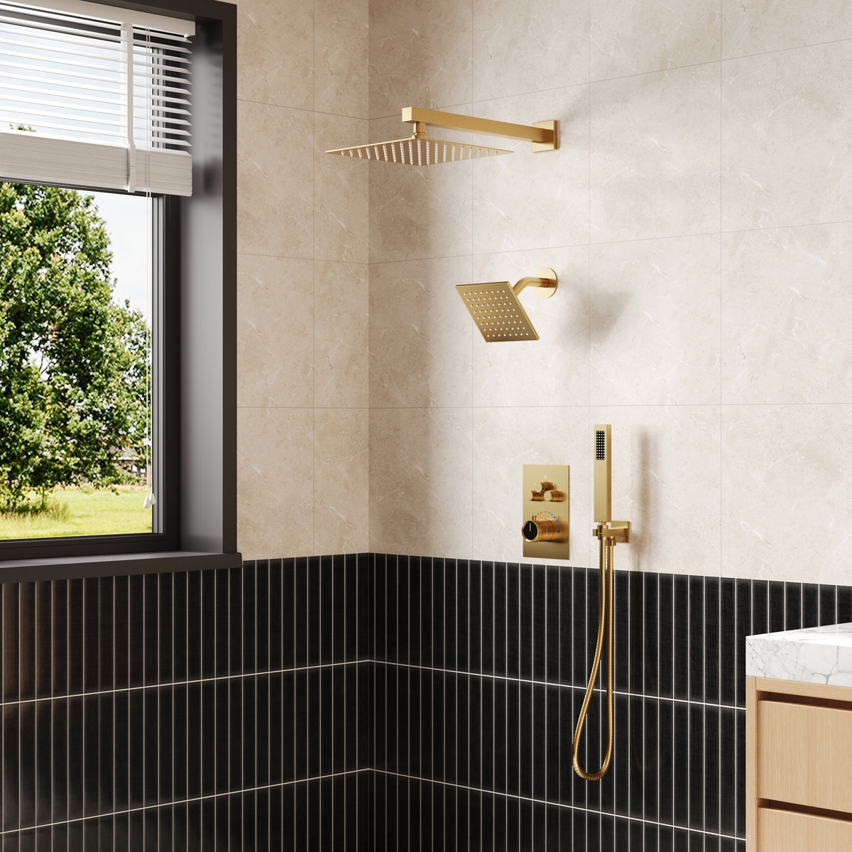 Wall-Mounted Thermostatic Dual Shower System with Handheld Spray
