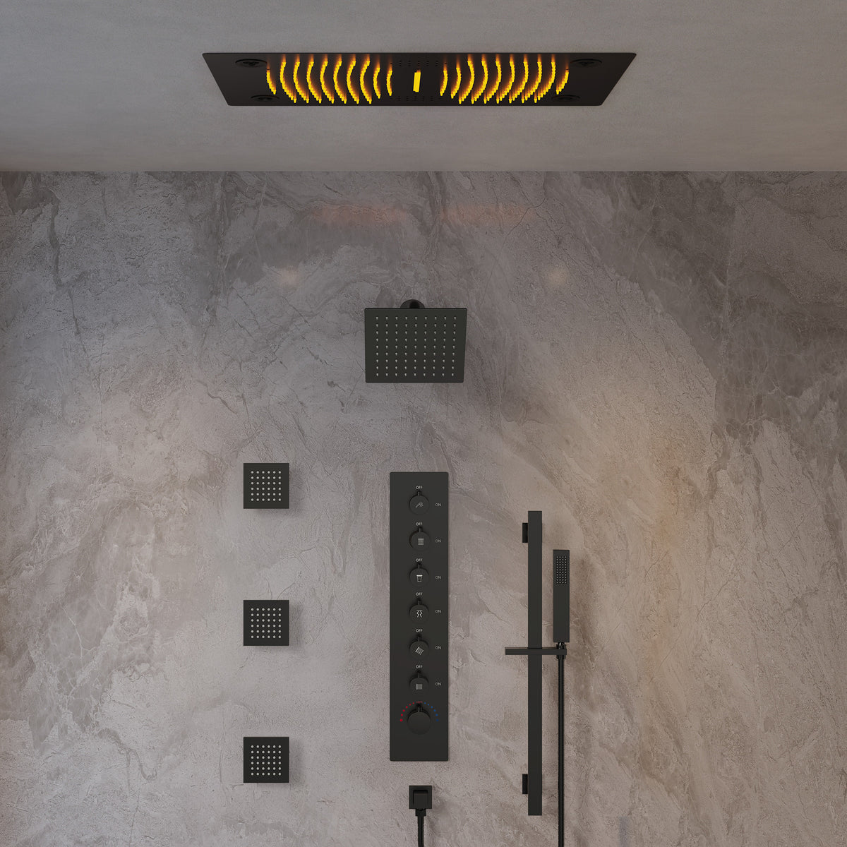 LED Bluetooth Dual-Head Ceiling-Mounted Shower System with Body Jets